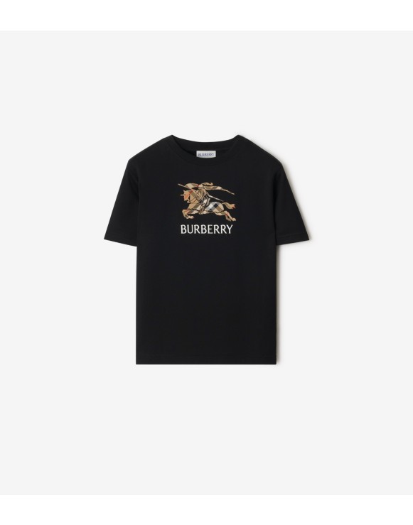 马术骑士徽标格纹棉质 T 恤衫