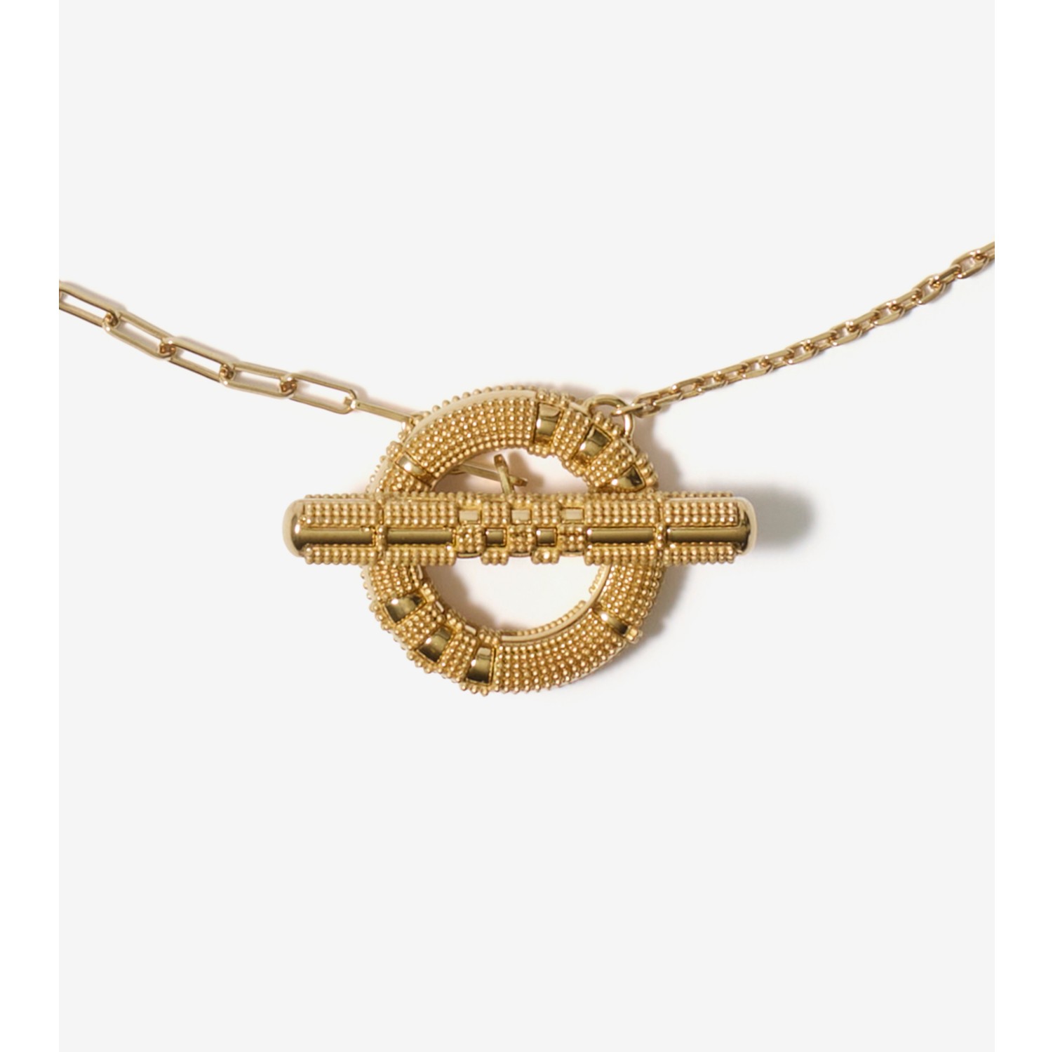 珠粒格纹 T 字扣环项链