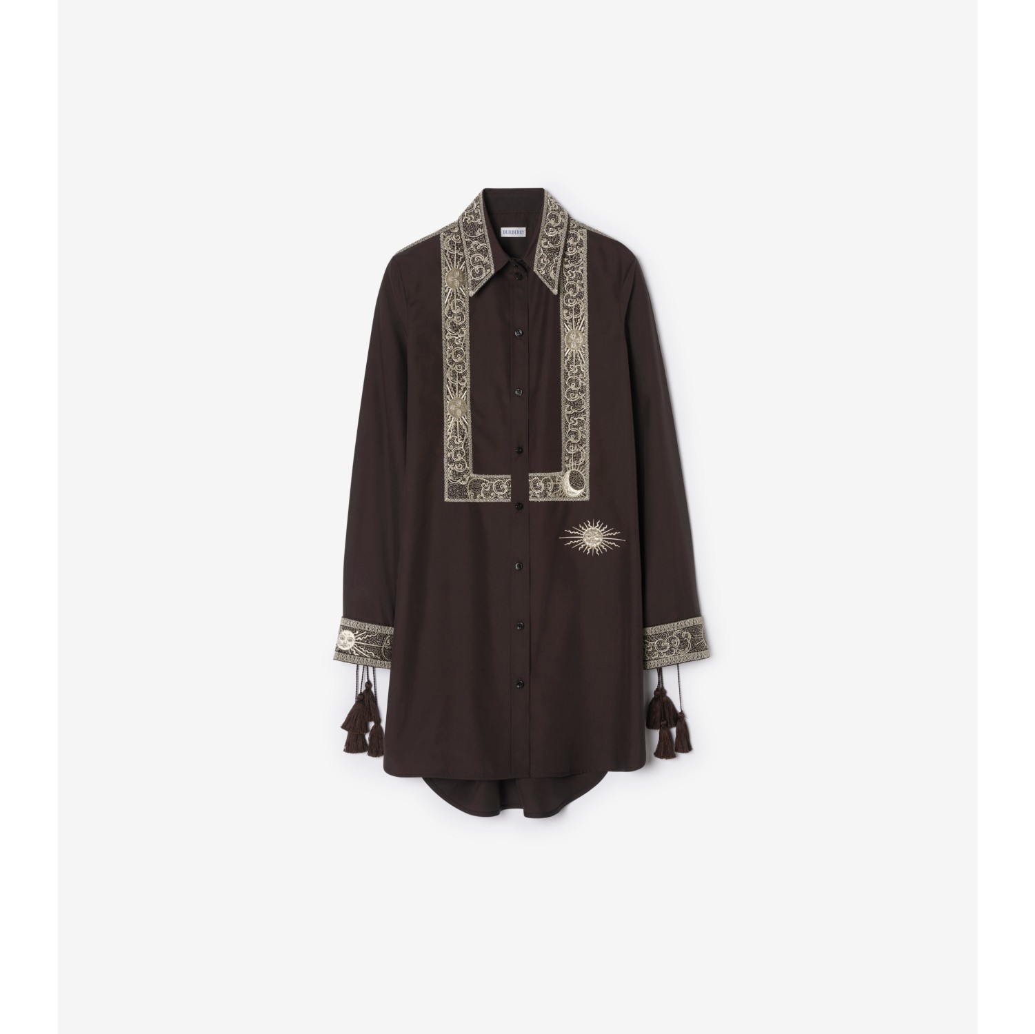 刺绣丝质衬衫式连衣裙