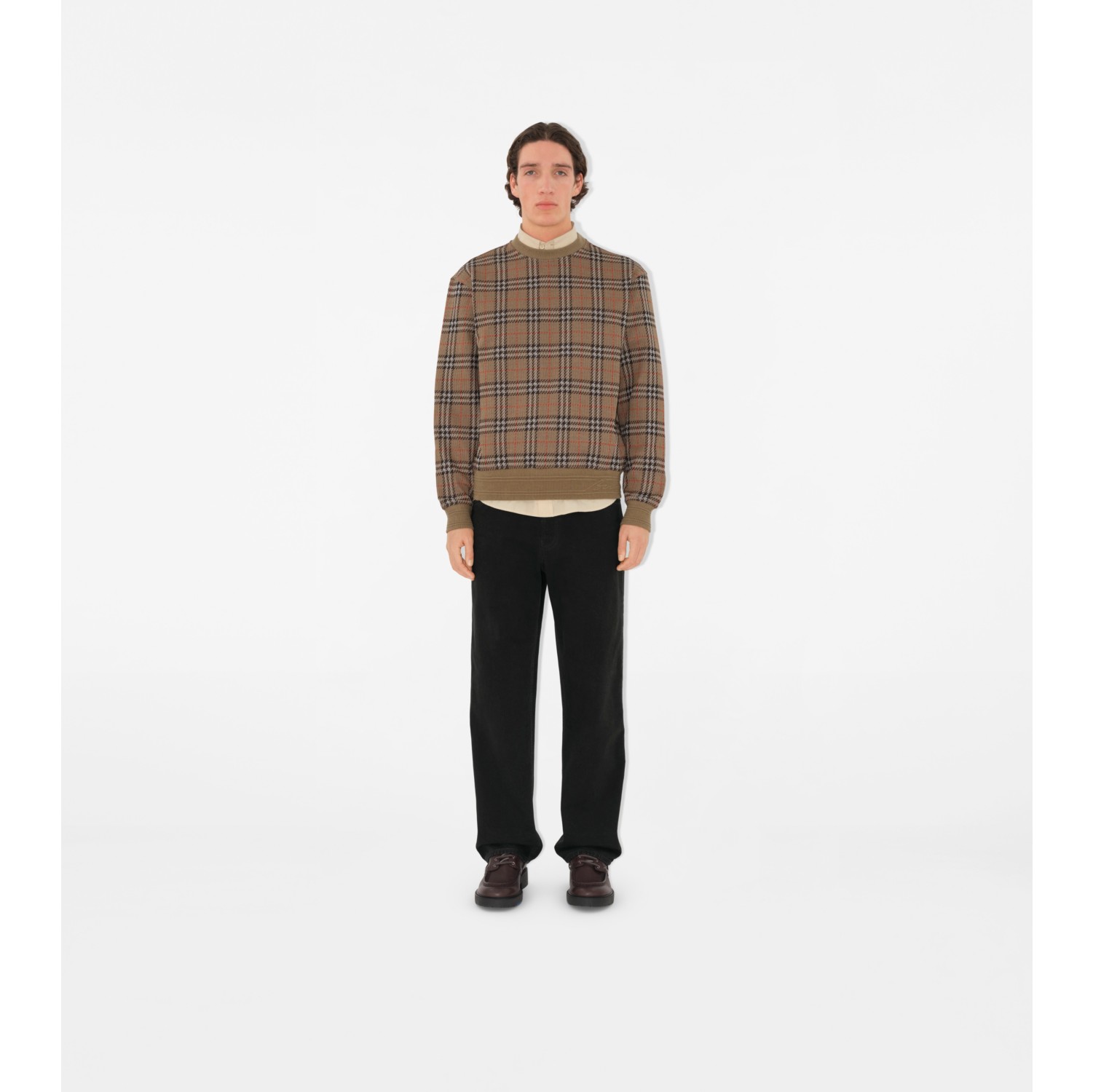 格纹棉质混纺针织衫