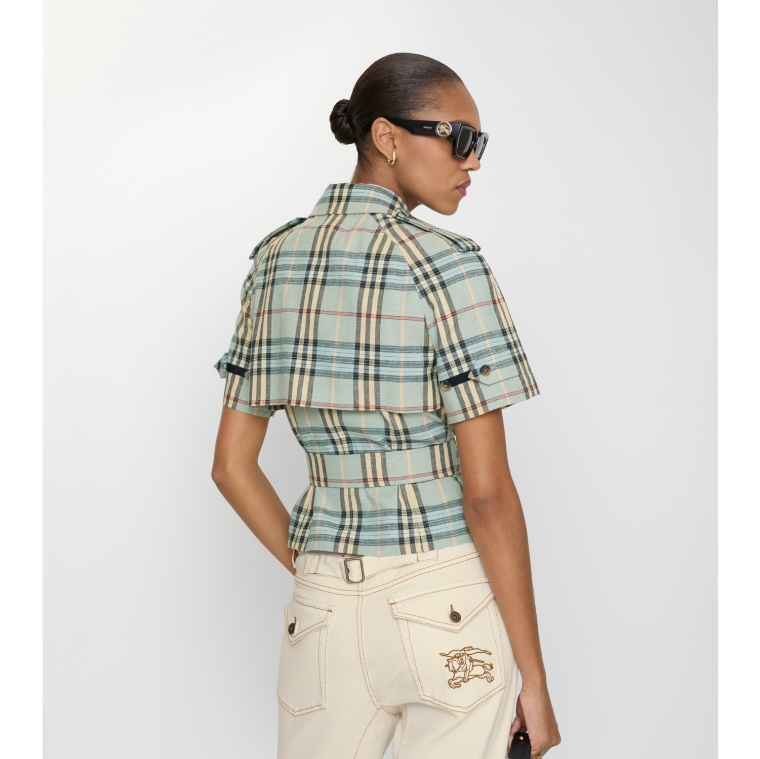 短款格纹亚麻羊毛 Trench 衬衫