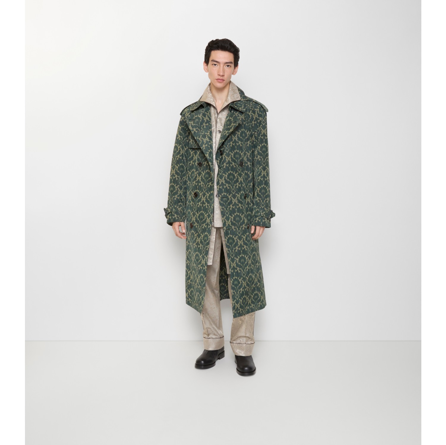 长款巴洛克印花粘胶纤维混纺 Trench 风衣