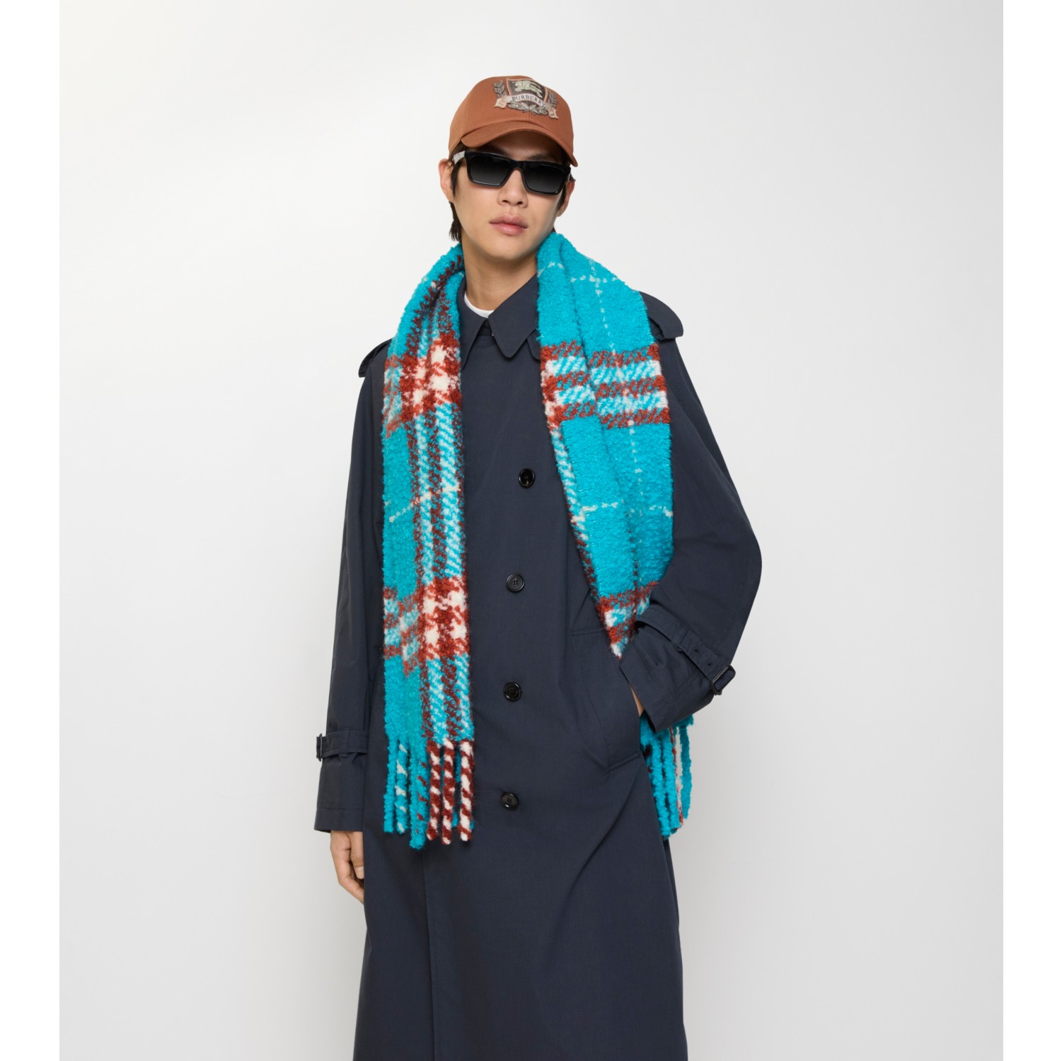 格纹羊驼毛混纺花呢围巾