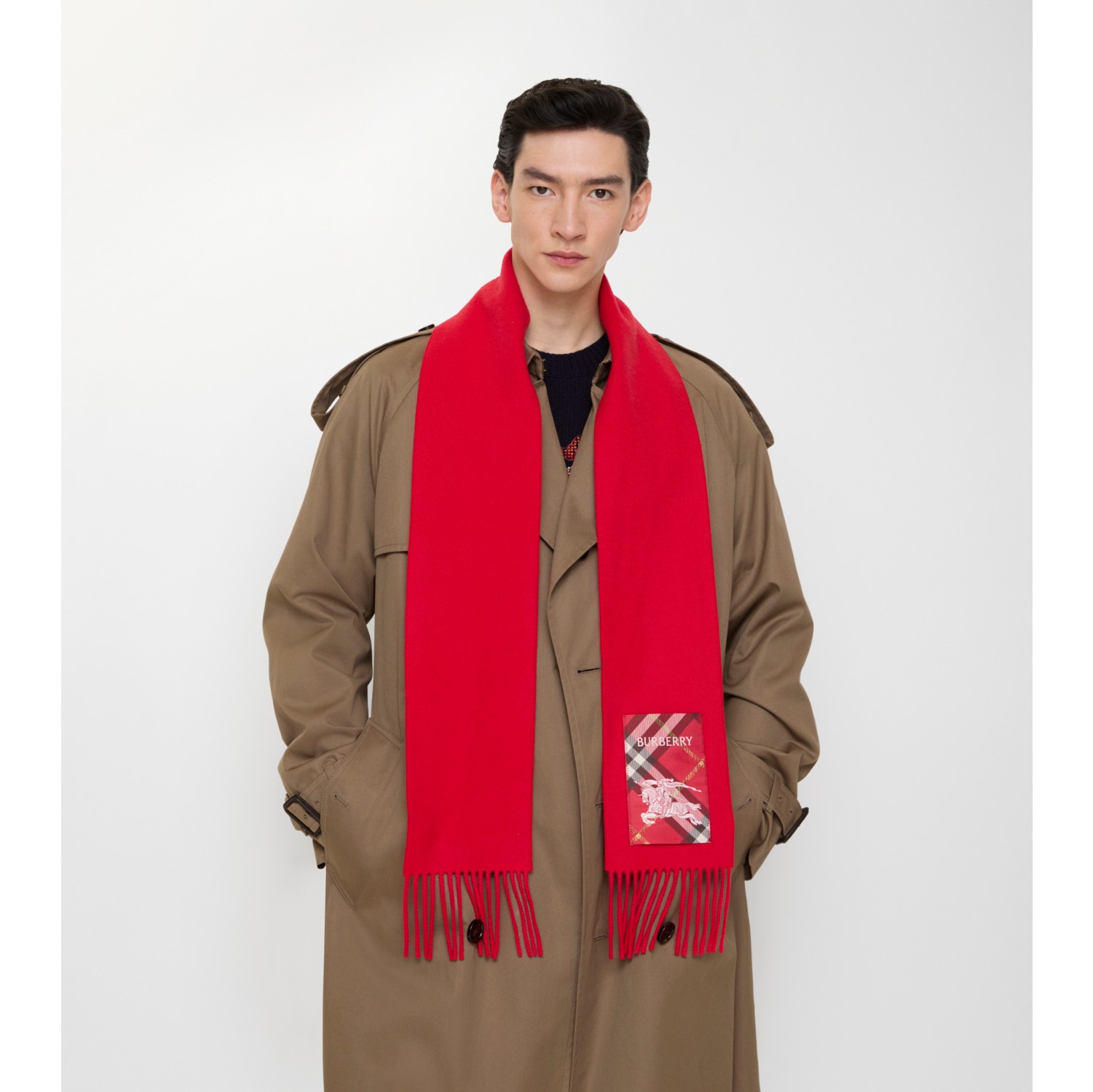 格纹标签羊绒围巾