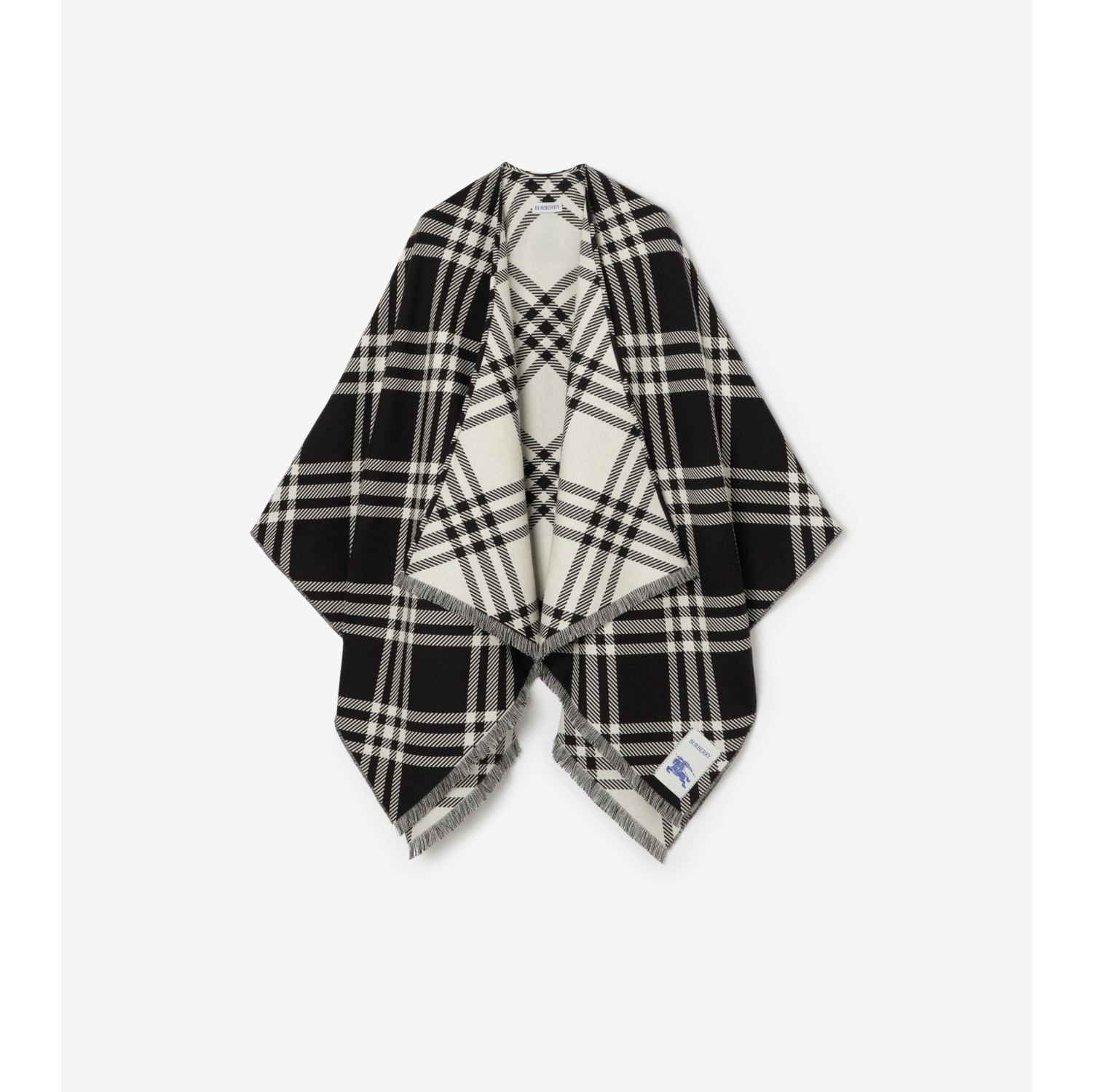 格纹羊毛羊绒丝质混纺斗篷