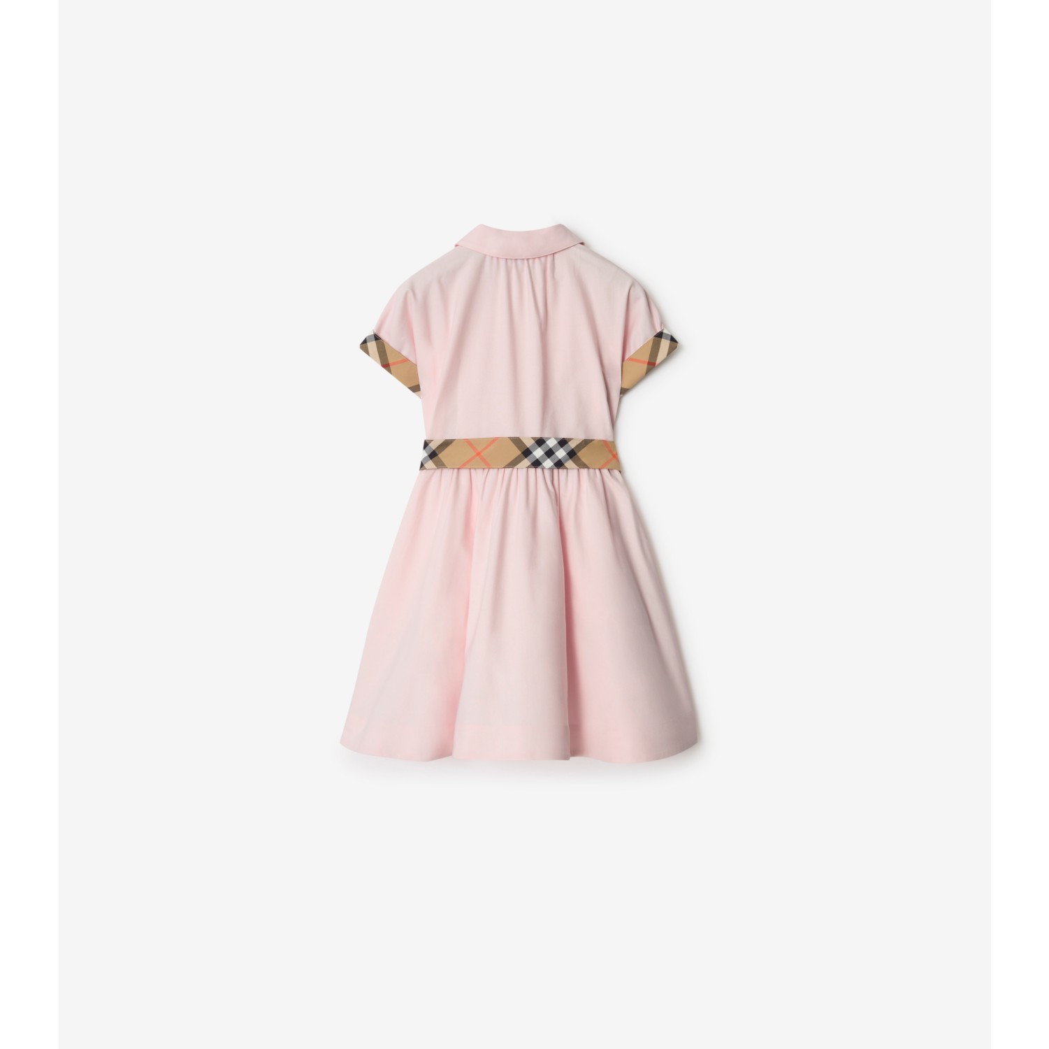 格纹装饰棉质衬衫式连衣裙