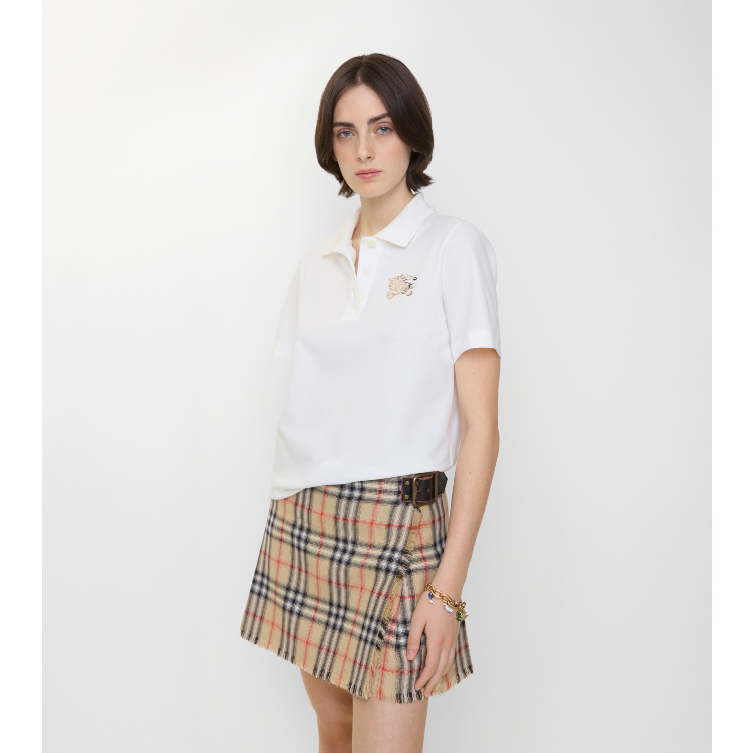 马术骑士徽标格纹棉质 Polo 衫