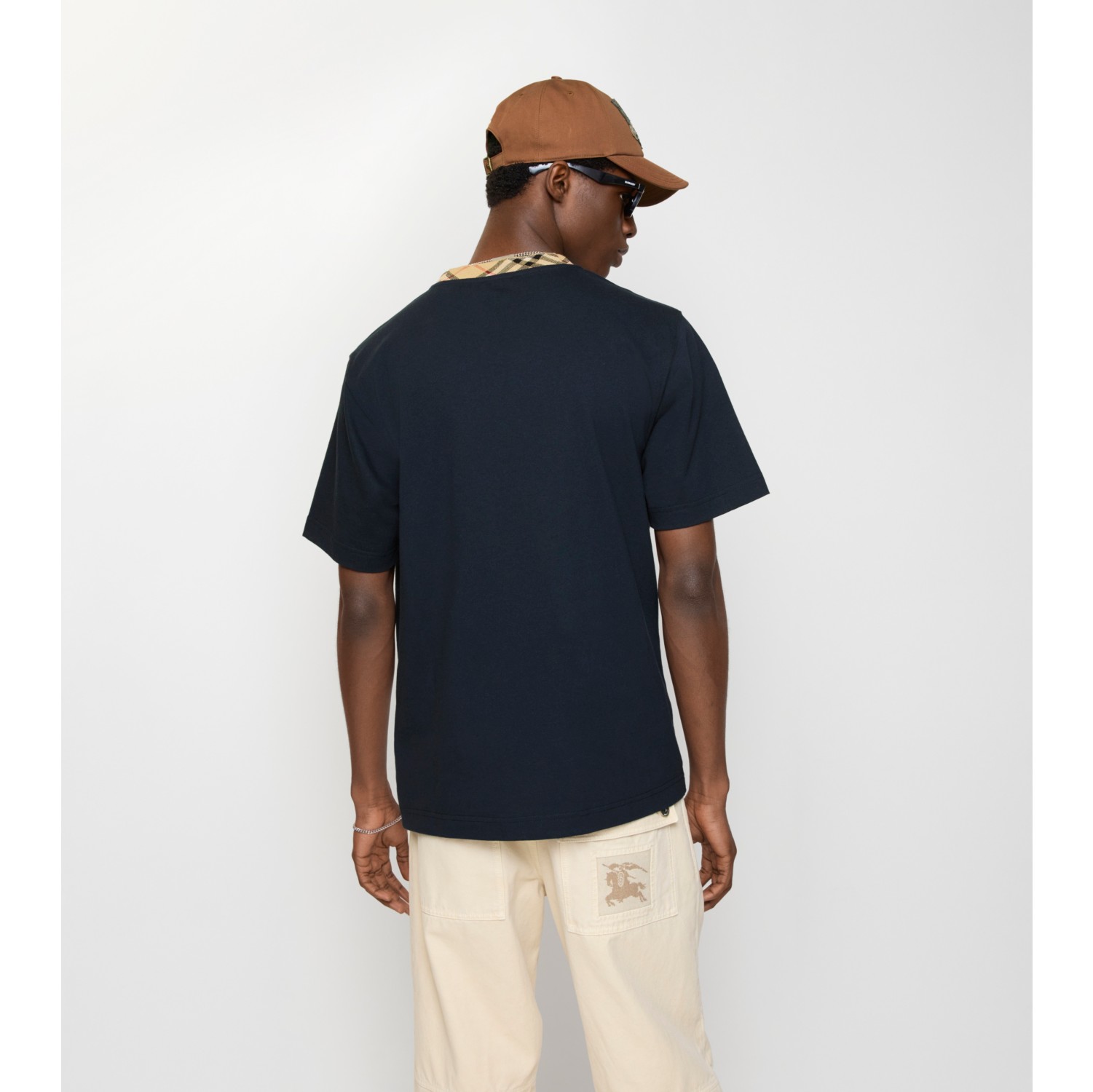 格纹装饰棉质 T 恤衫