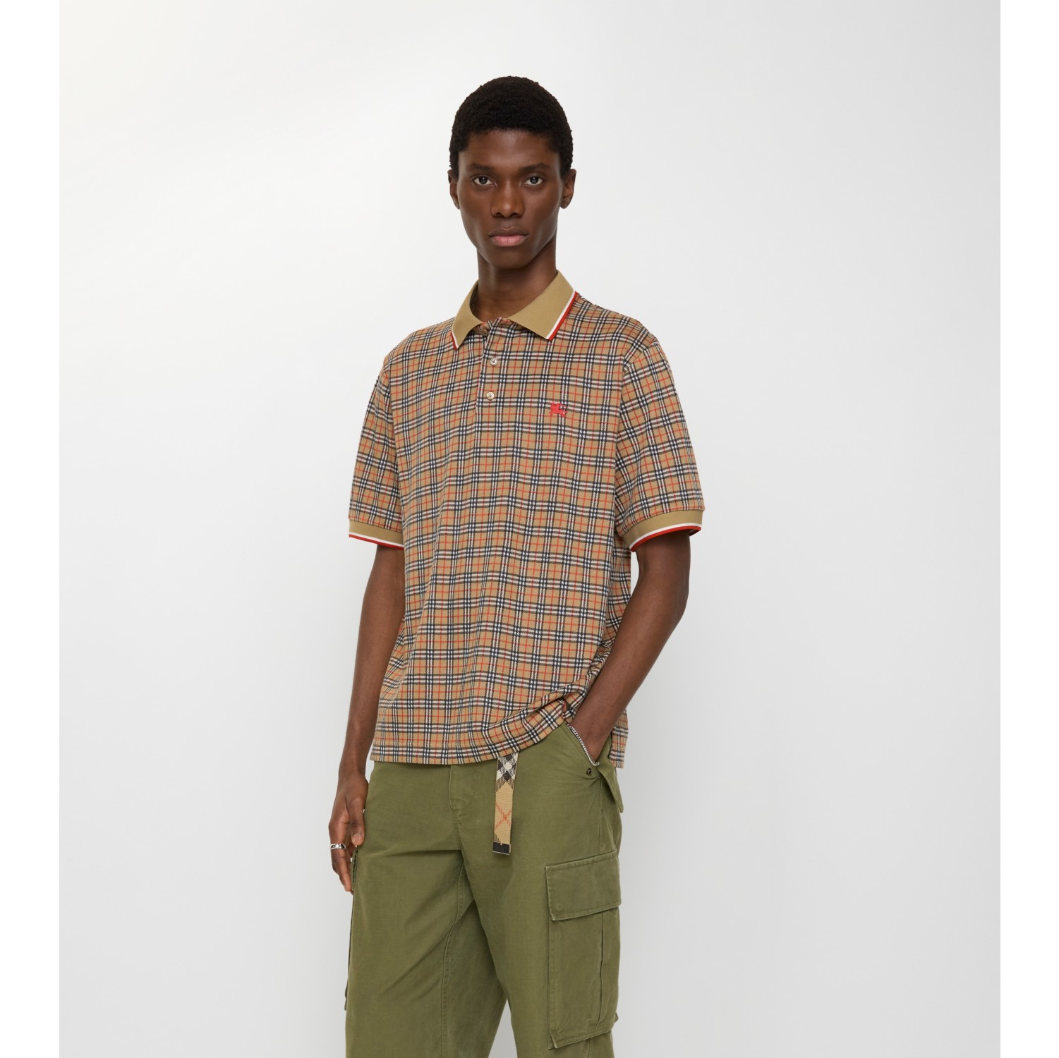 格纹棉质混纺 Polo 衫