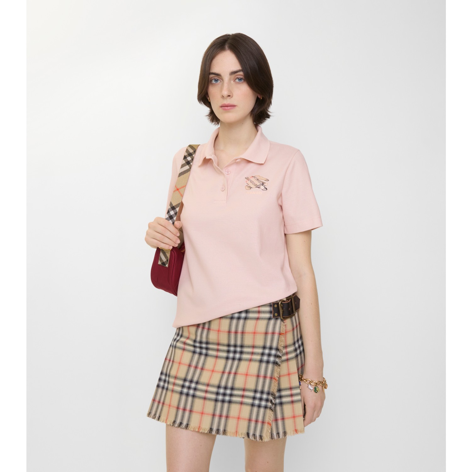 骑士徽标格纹棉质 Polo 衫