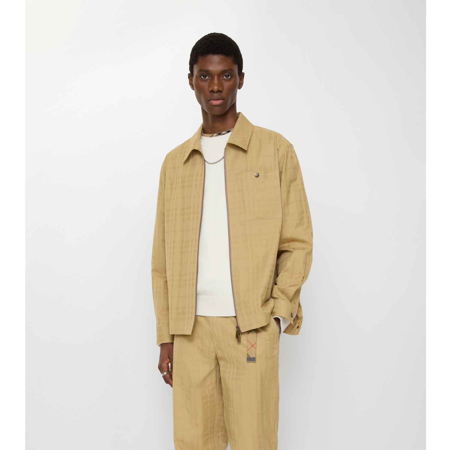 格纹棉质拉链外套式衬衫