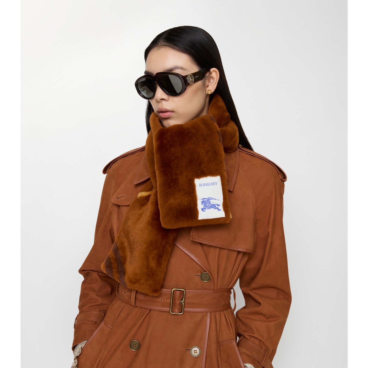 格纹毛羊皮细版围巾