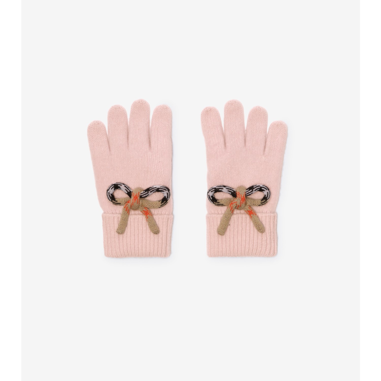 格纹蝴蝶结羊毛羊绒混纺手套