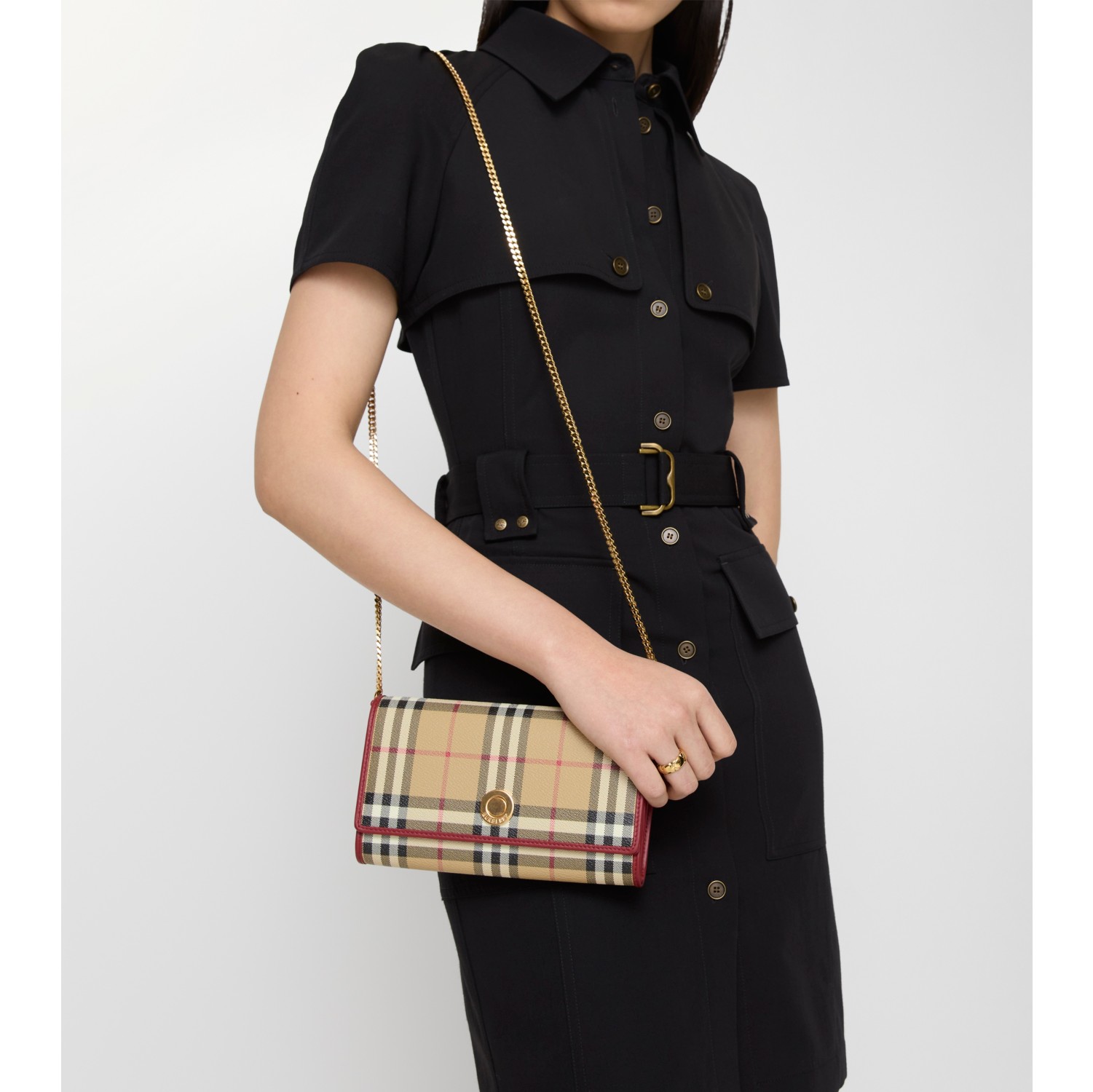 格纹链条肩背带钱夹