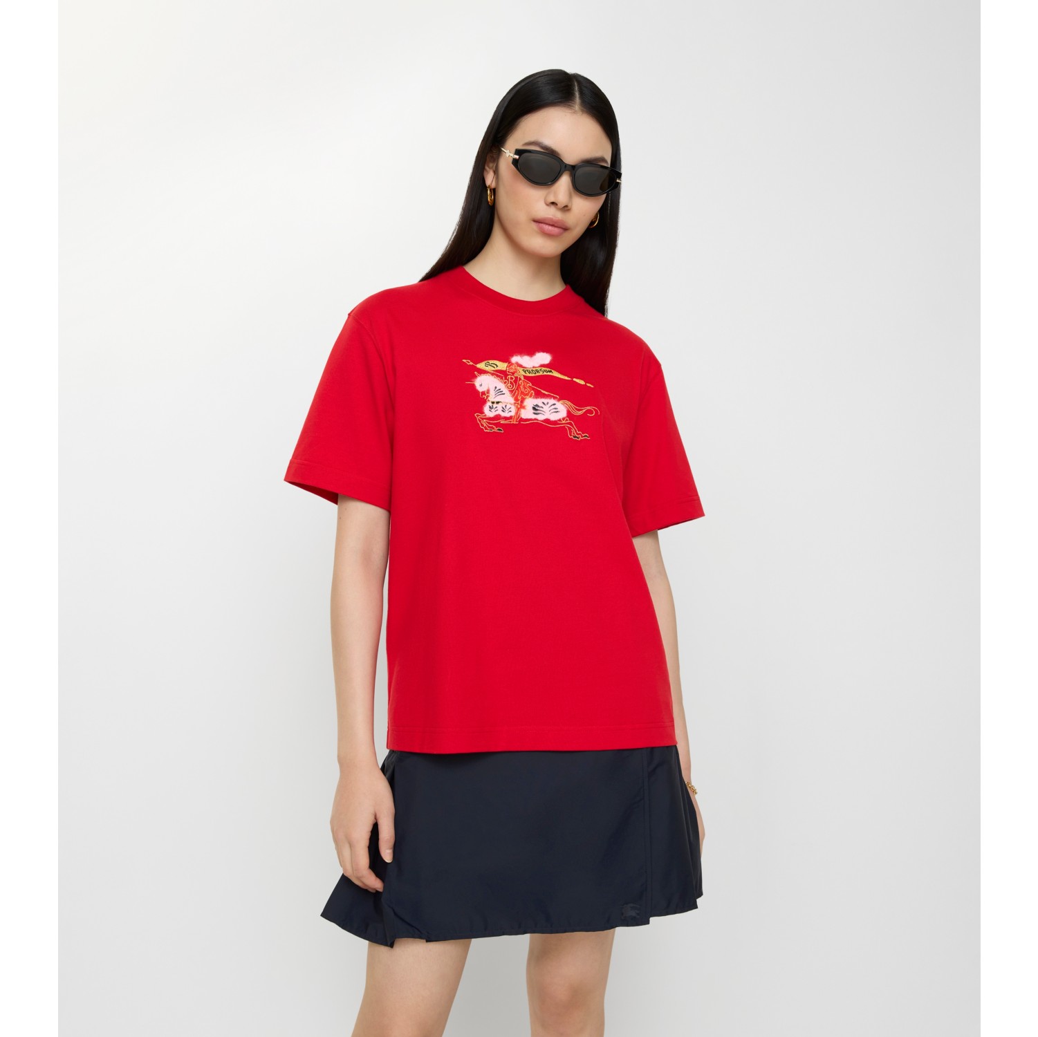 马术骑士徽标棉质 T 恤衫