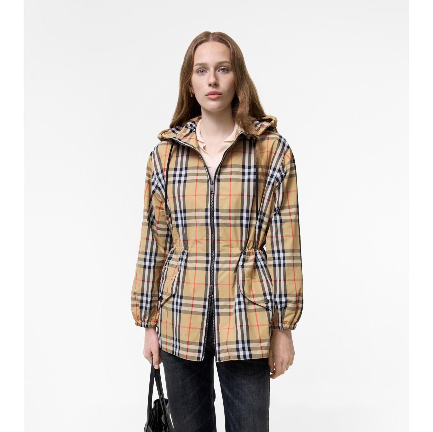 格纹尼龙连帽外套