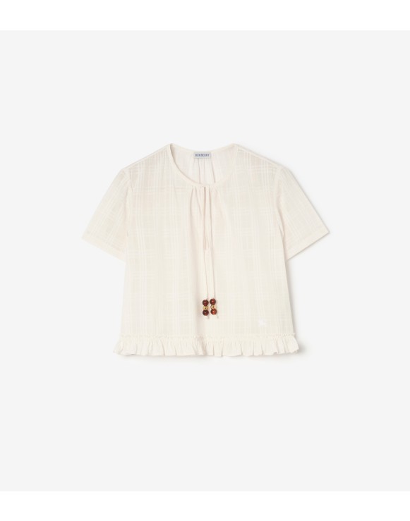 格纹棉质薄纱女衫