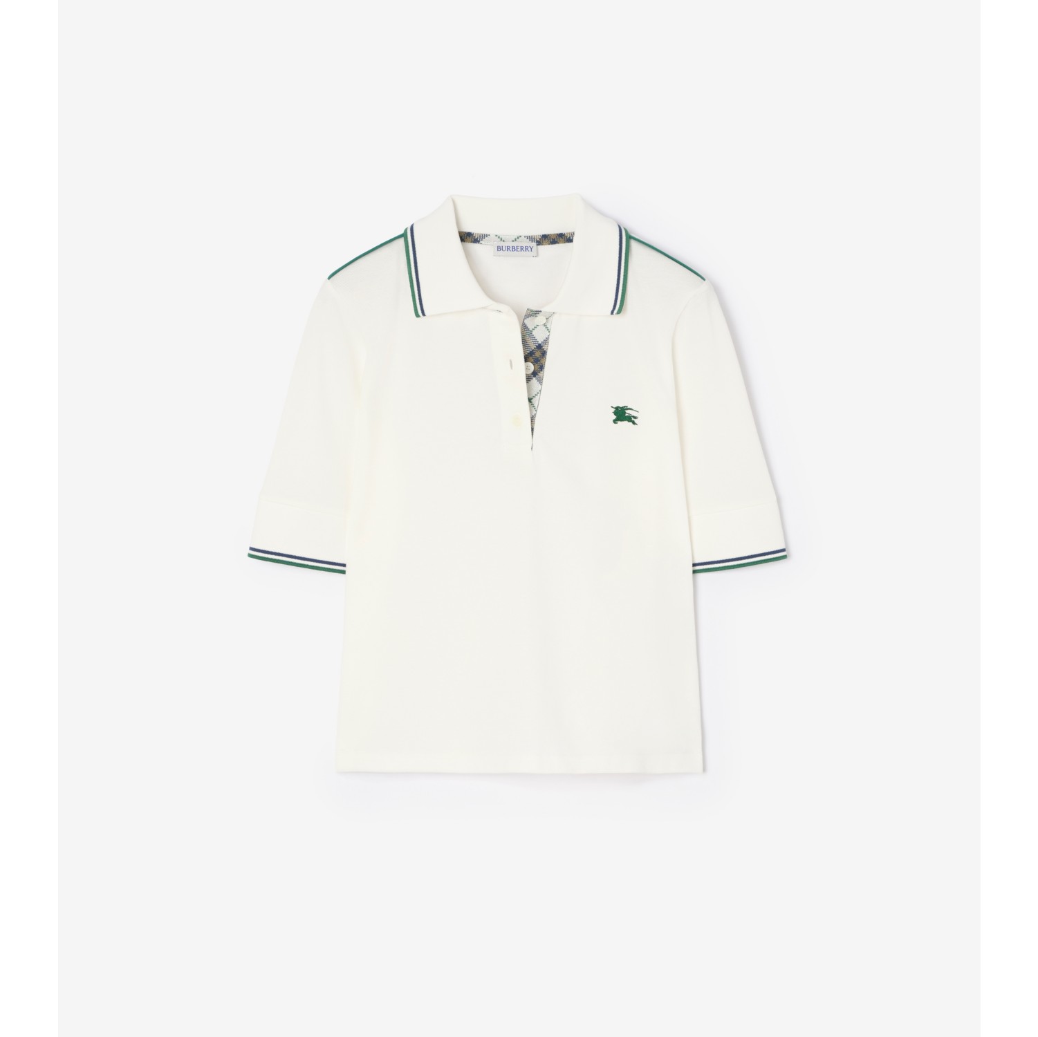 短款格纹棉质珠地网眼布 Polo 衫