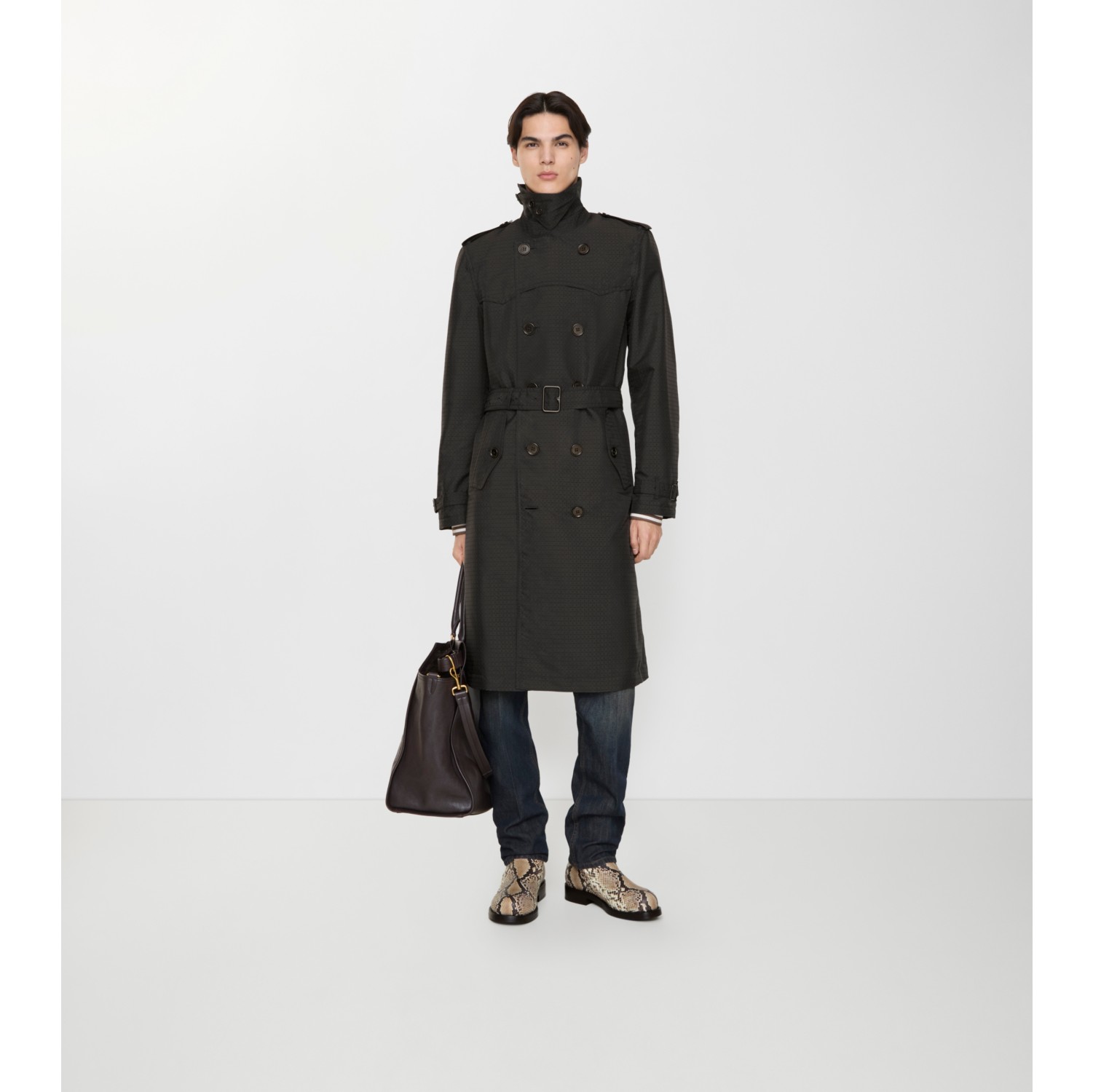 几何图案尼龙混纺长款 Foxfield Trench 风衣