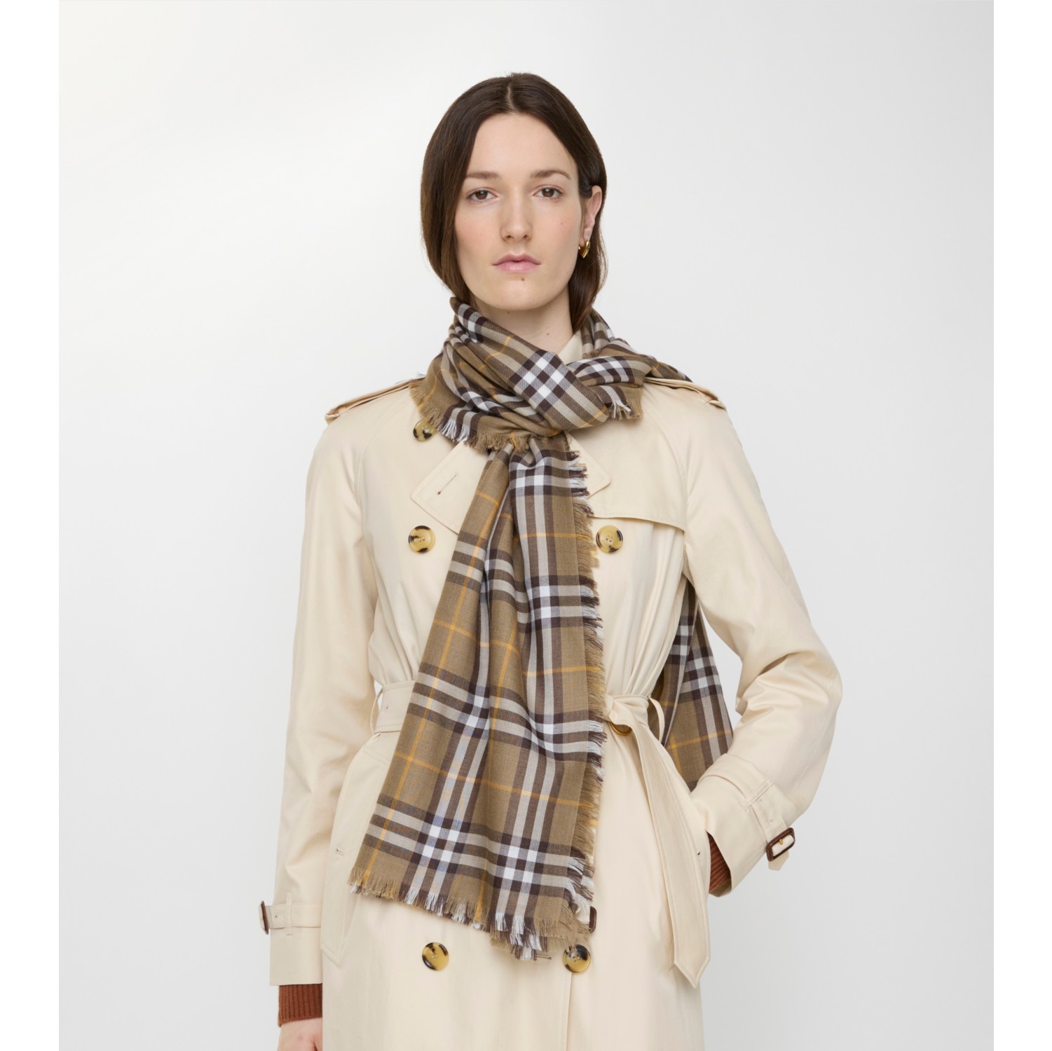 格纹丝绒混纺围巾