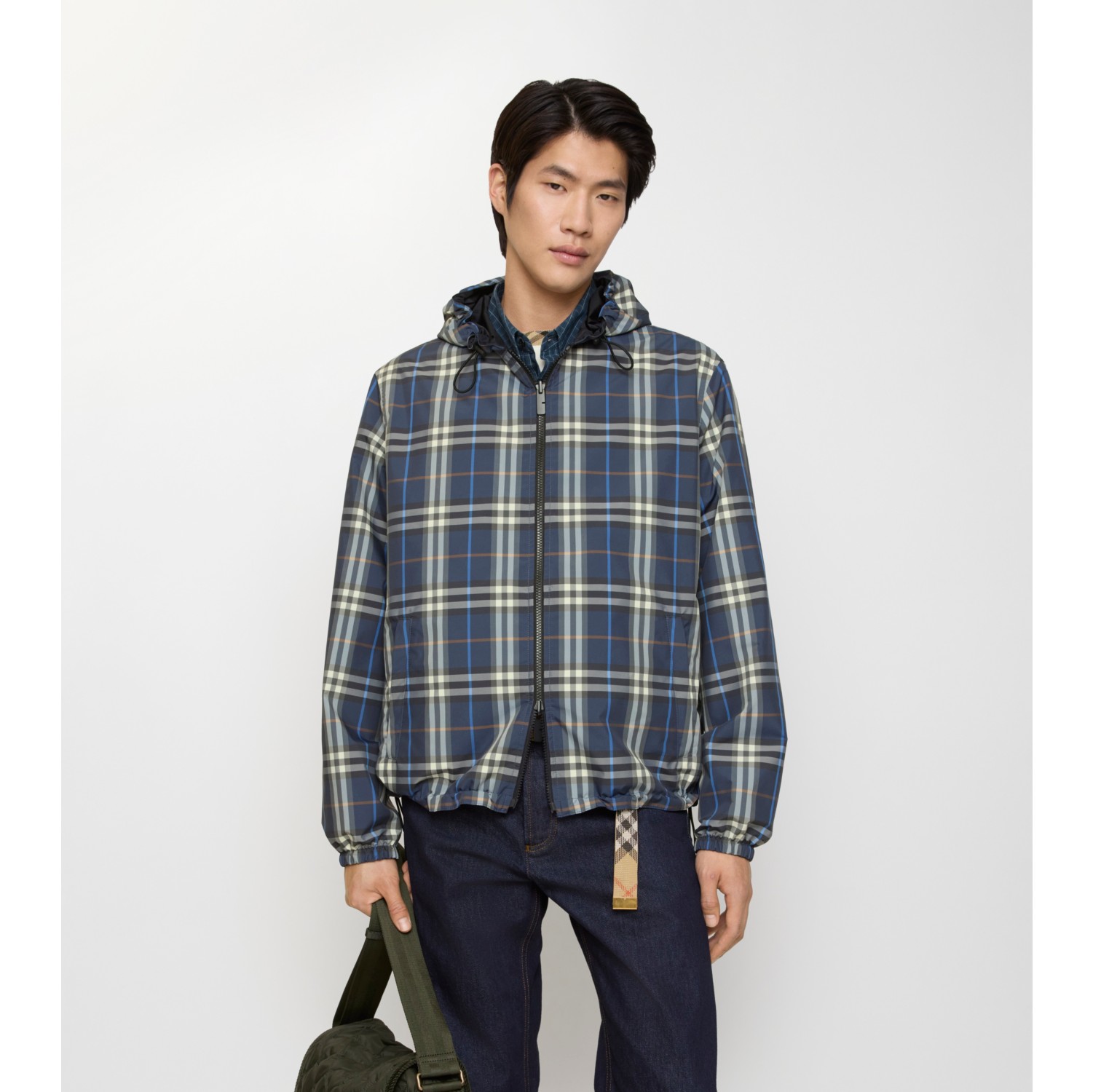 双面两穿格纹连帽外套