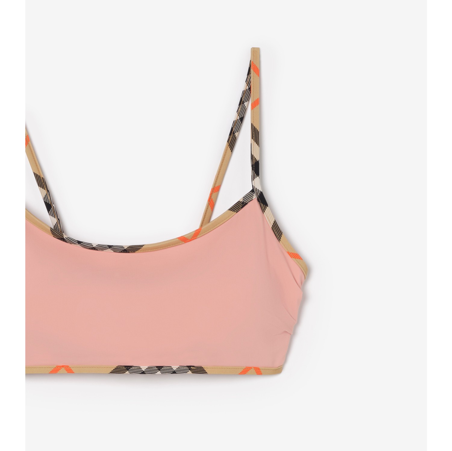 格纹饰边比基尼上衣