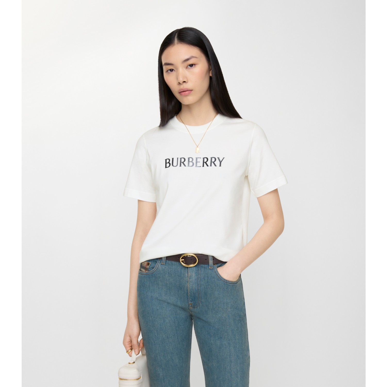 徽标装饰棉质 T 恤衫