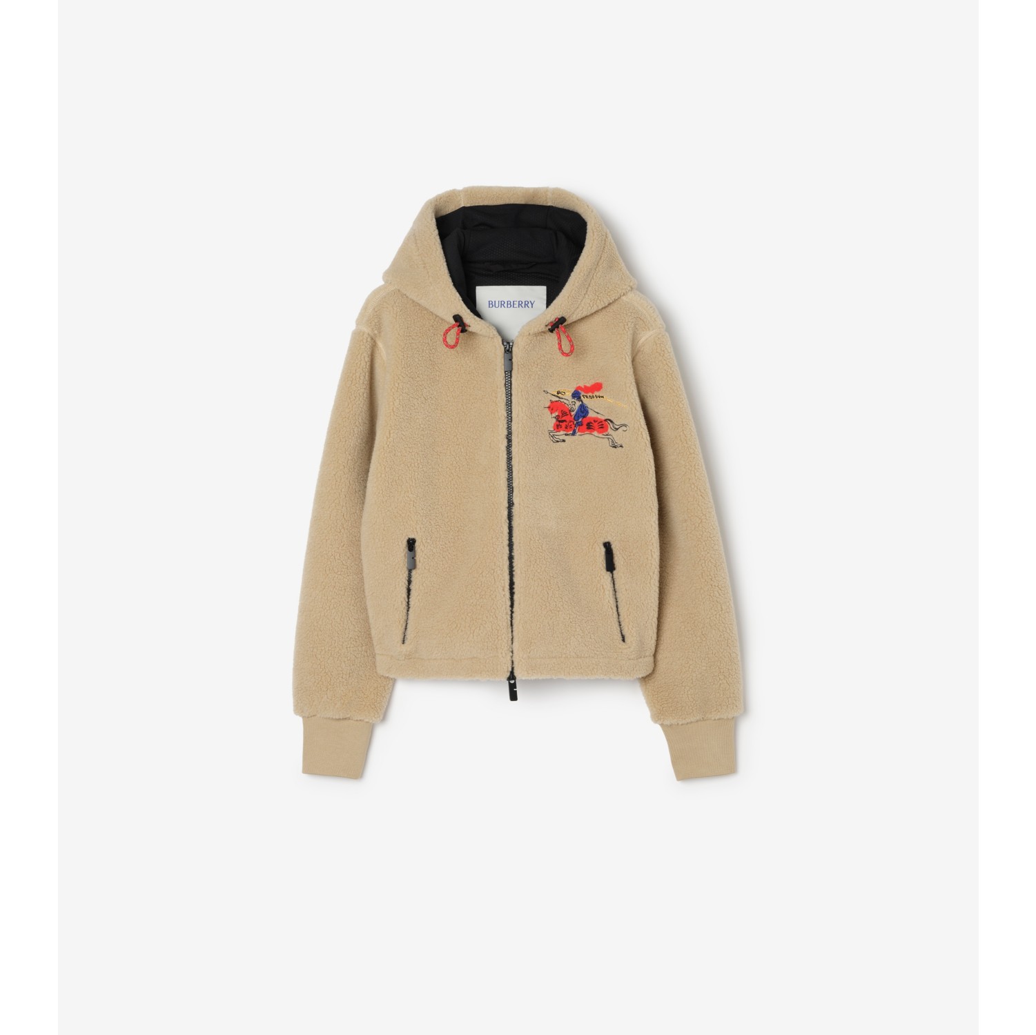 短款马术骑士徽标羊毛羊绒混纺绒头外套