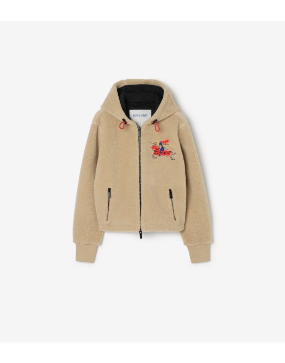 短款马术骑士徽标羊毛羊绒混纺绒头外套