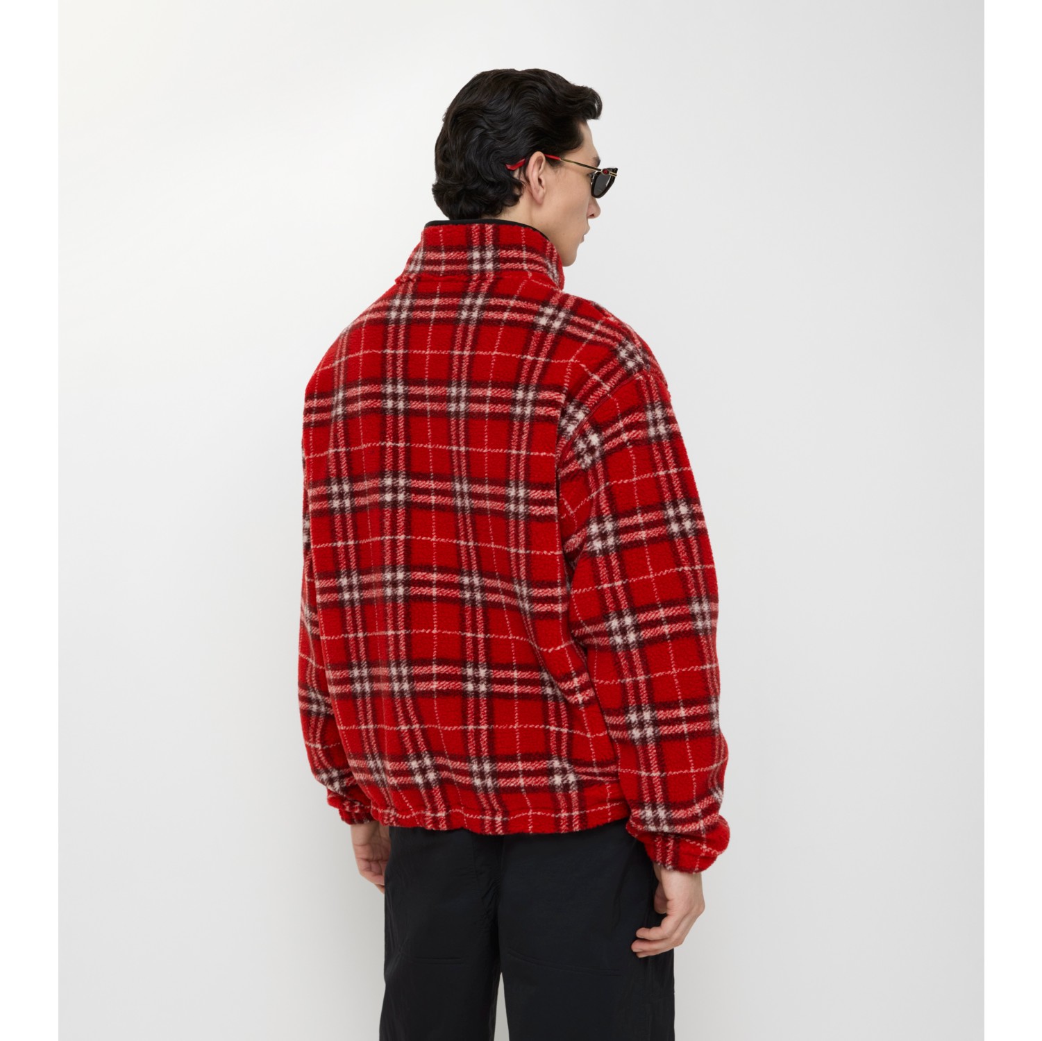 格纹羊毛羊绒混纺绒头夹克