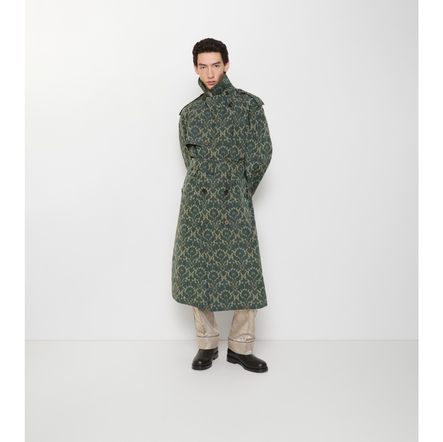 长款巴洛克印花粘胶纤维混纺 Trench 风衣