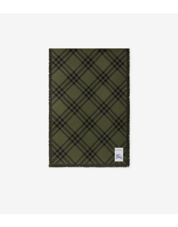 宽版格纹丝毛混纺围巾