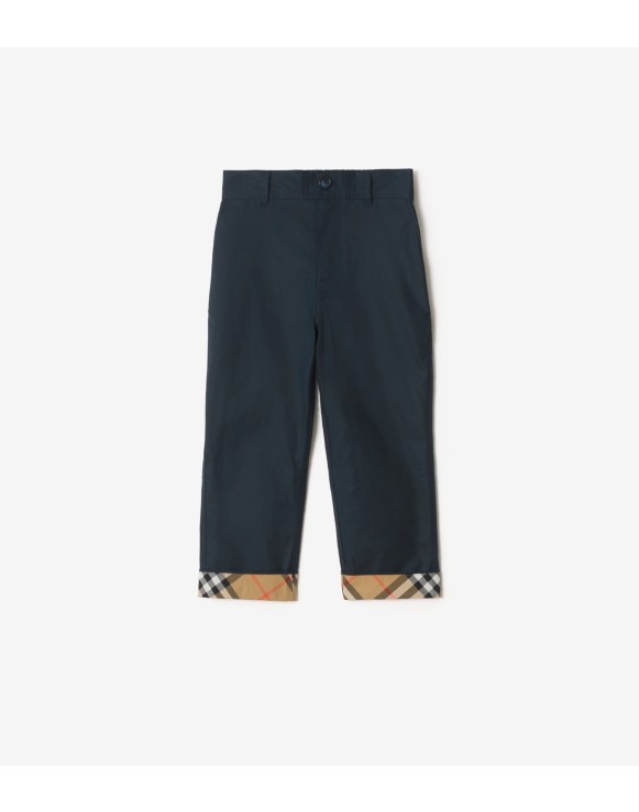 格纹卷边棉质长裤