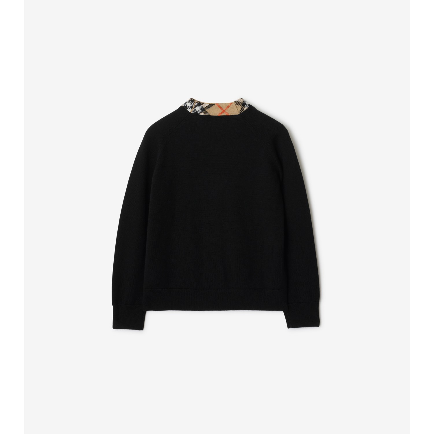 格纹饰边羊毛开衫