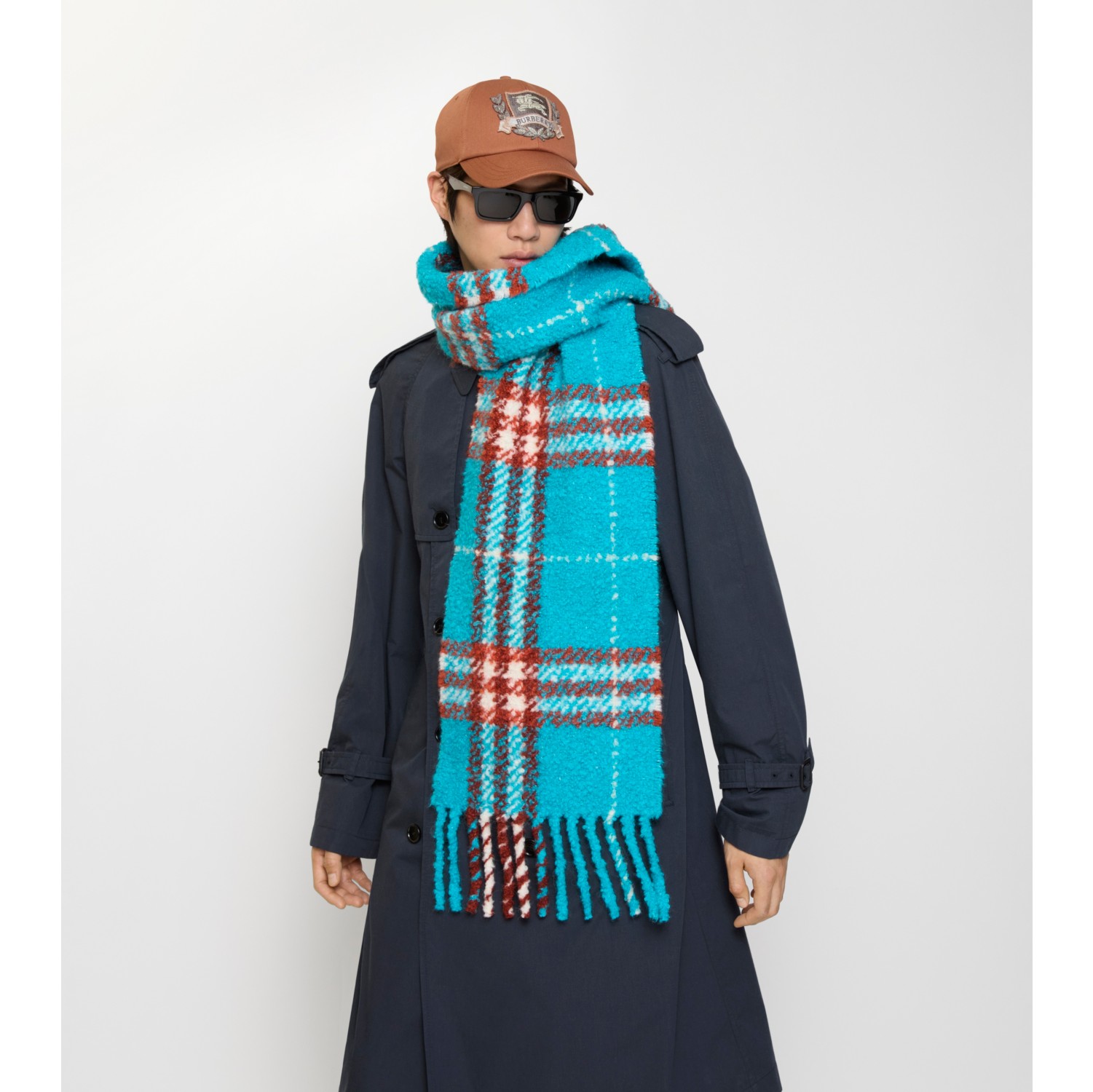 格纹羊驼毛混纺花呢围巾