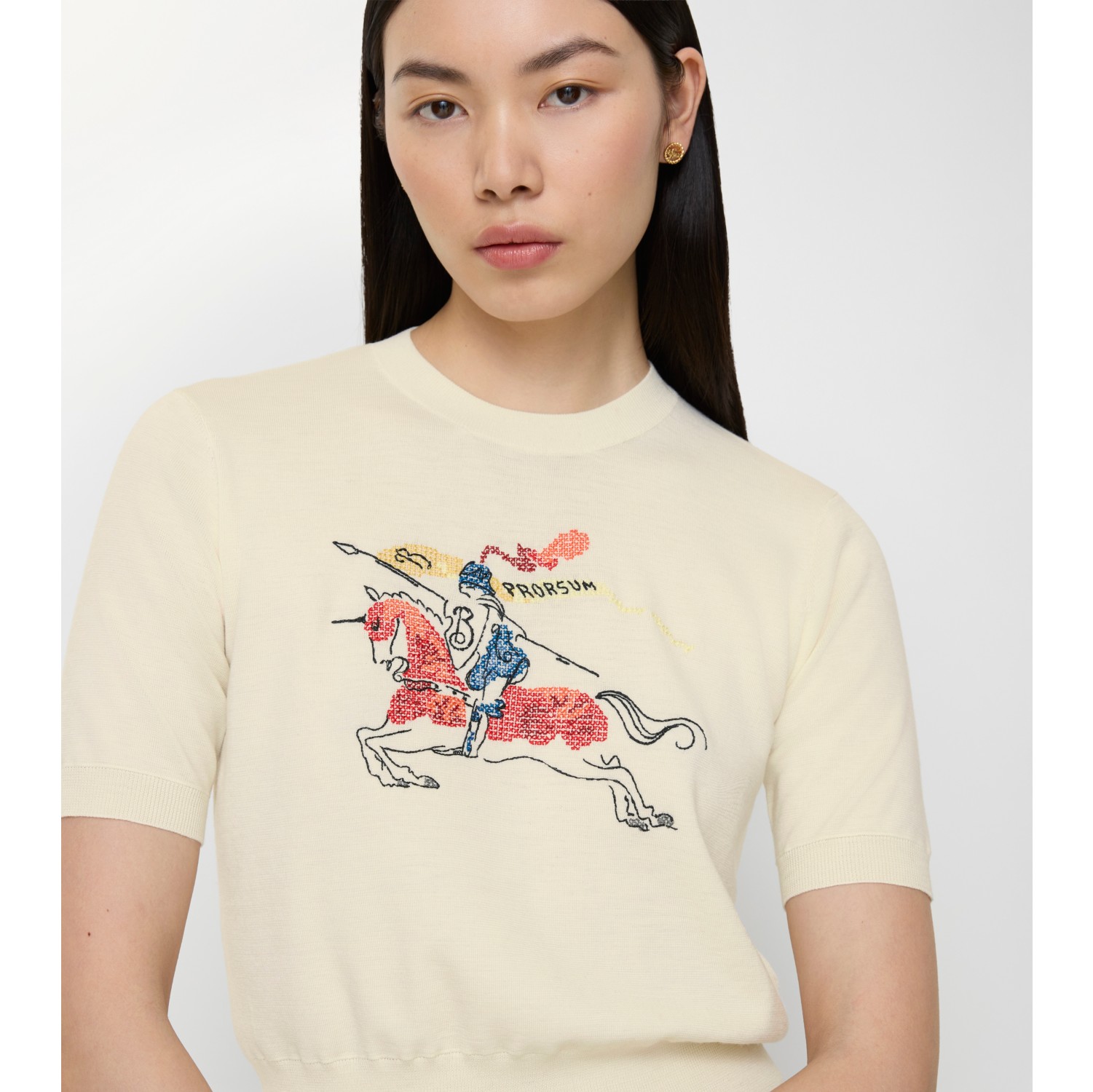 十字绣马术骑士徽标羊毛上衣