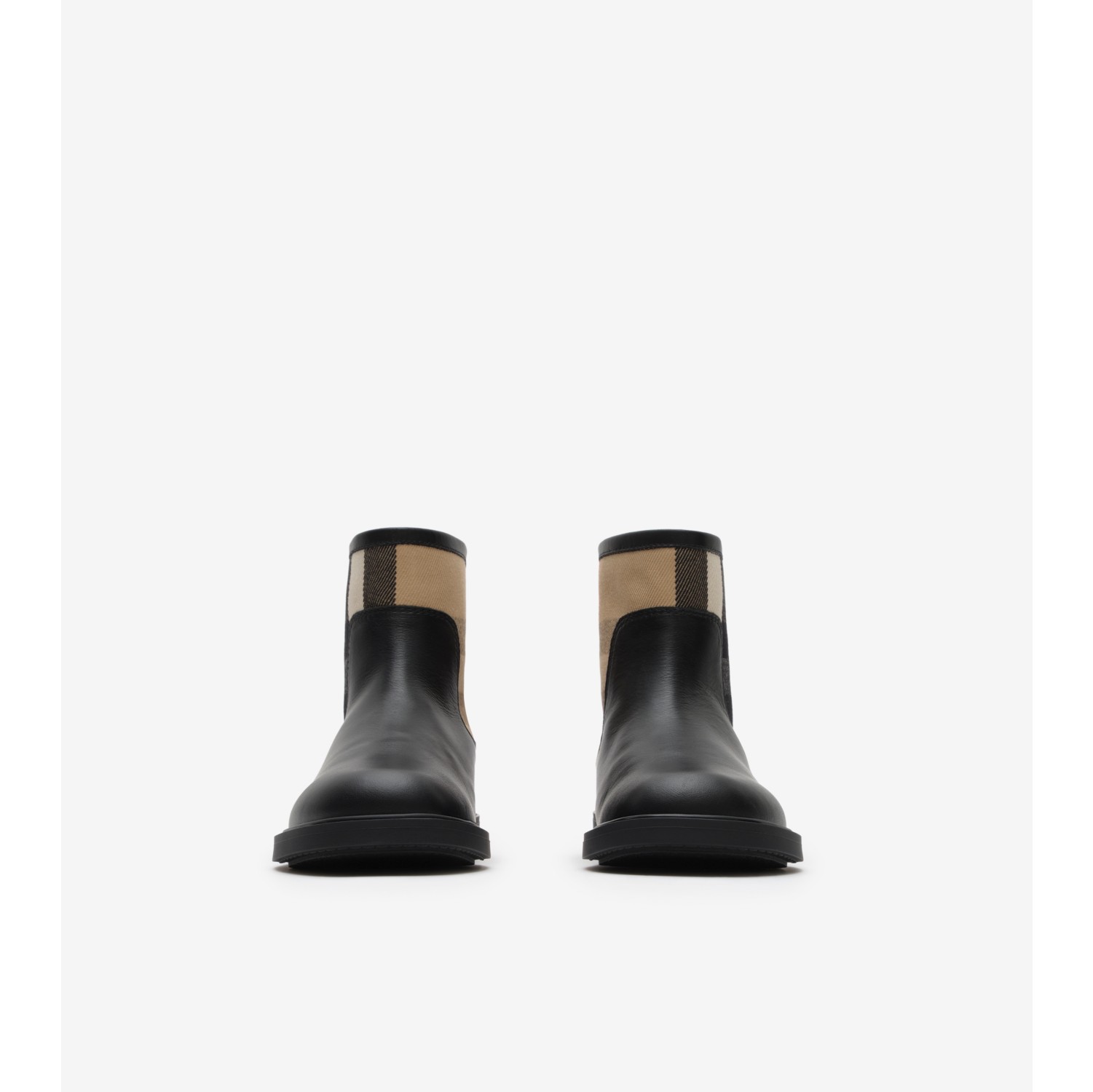 格纹裁片皮革靴