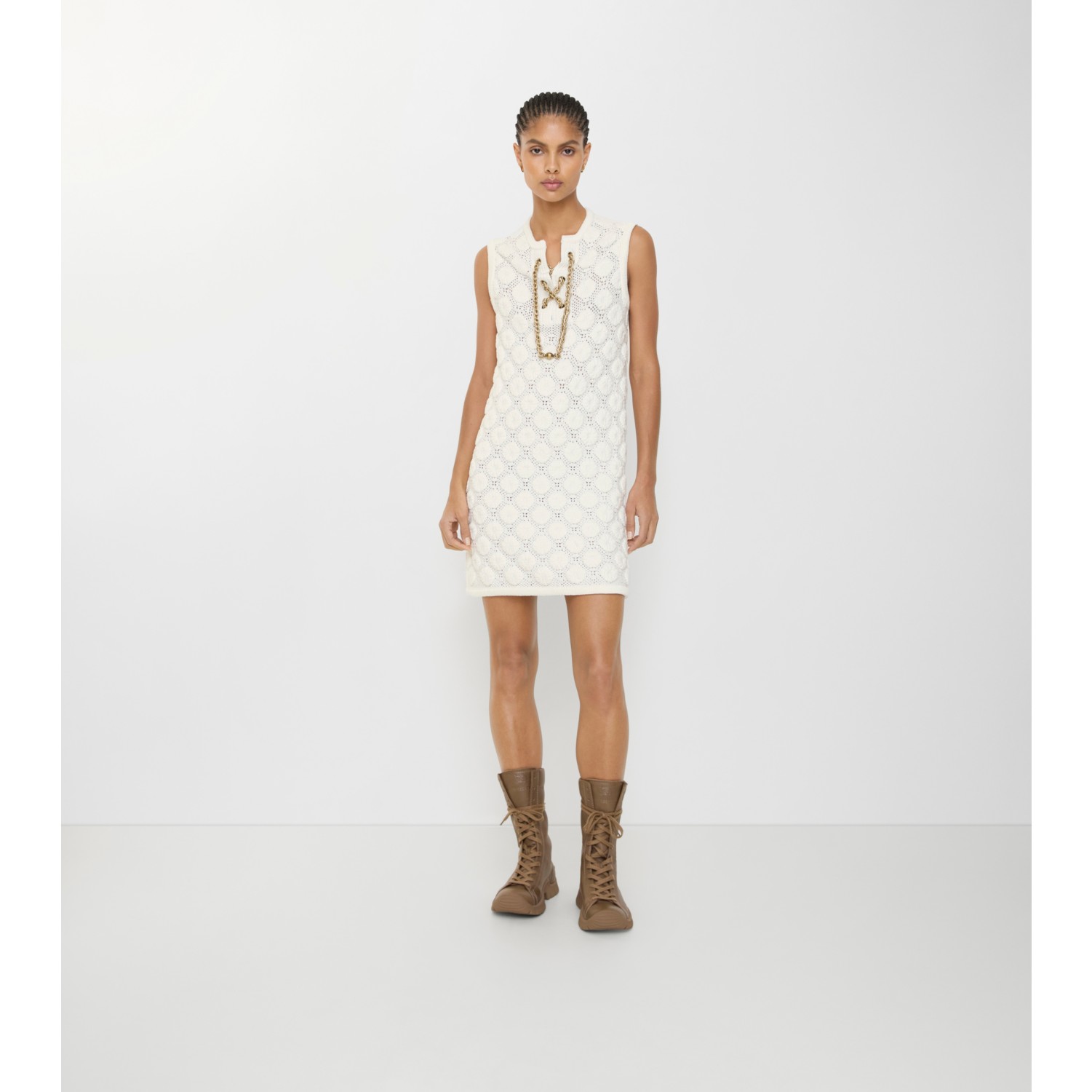 钩编棉质混纺连衣裙