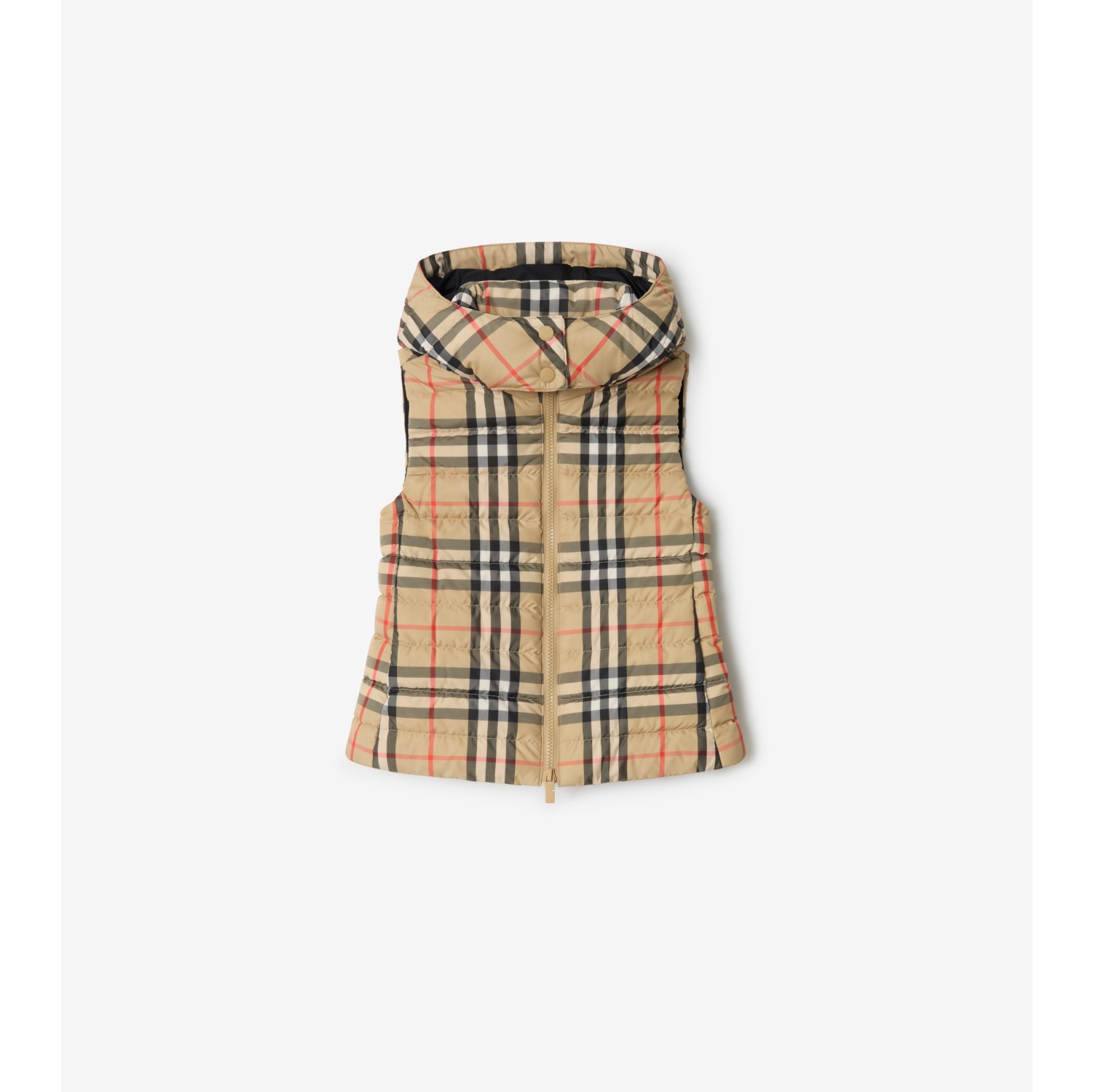 格纹连帽羽绒背心