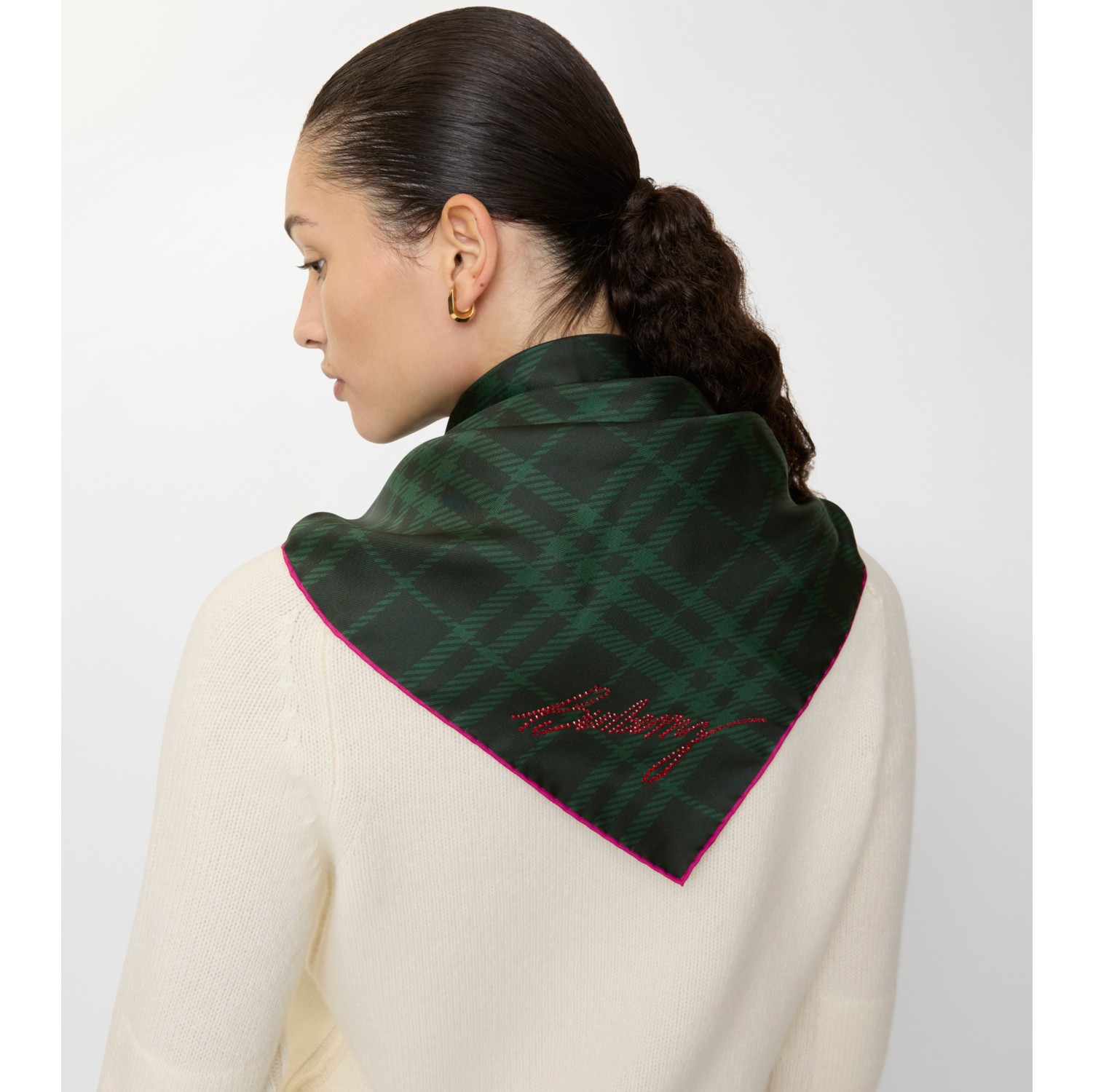 人造水晶马术骑士徽标拼格纹丝巾