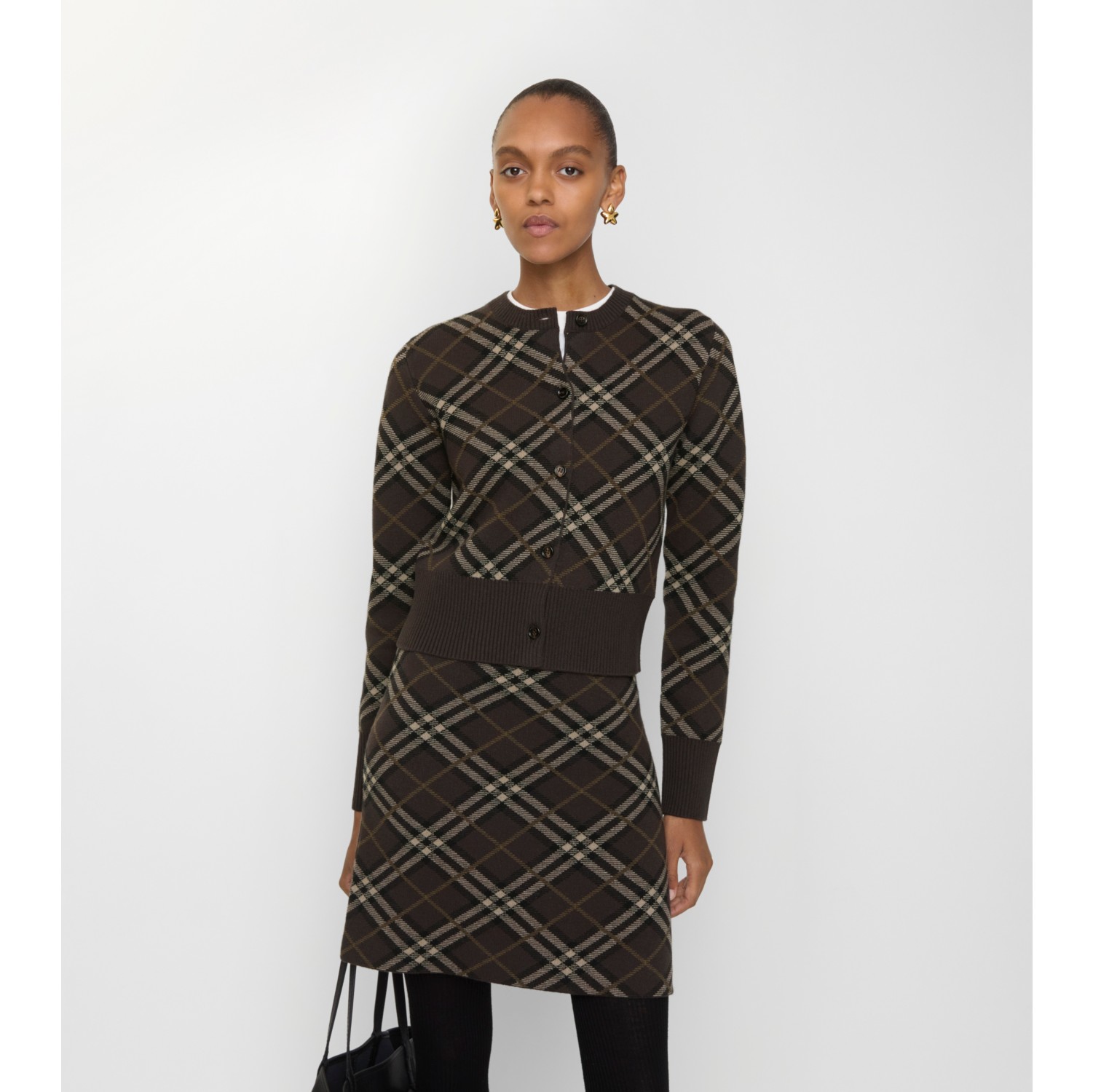 格纹羊毛羊绒混纺开衫