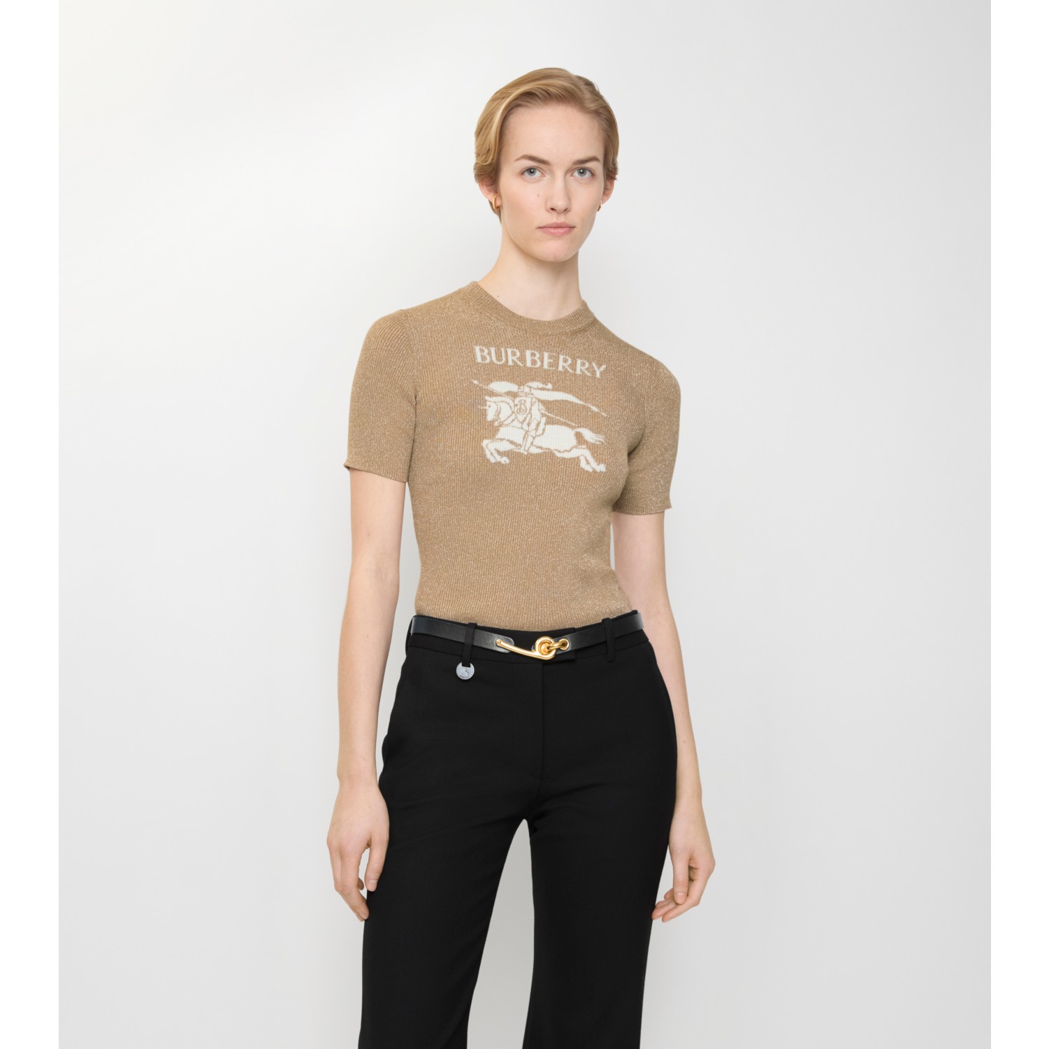 马术骑士徽标金属感羊毛混纺上衣