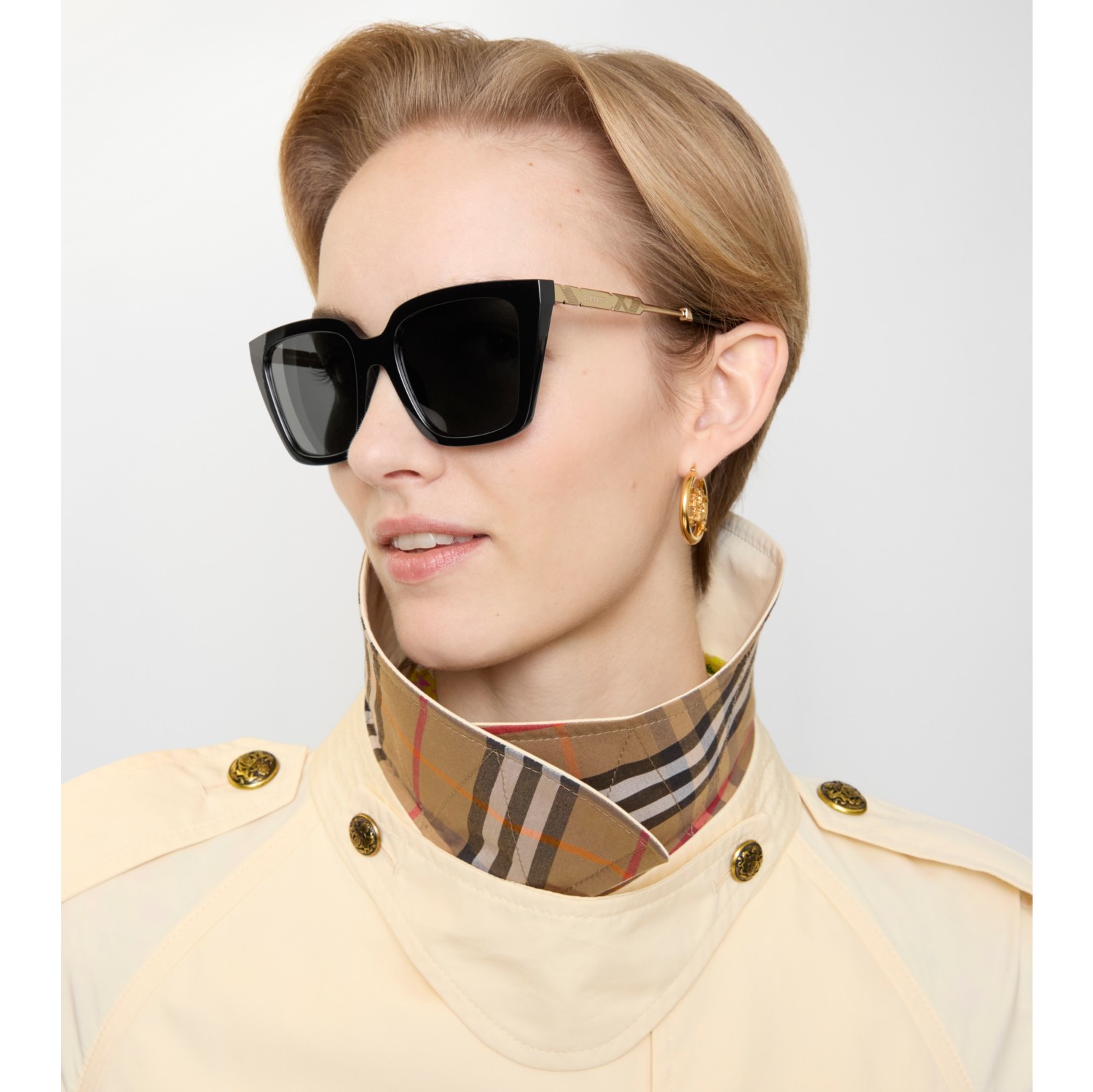 格纹镌纹方框太阳眼镜