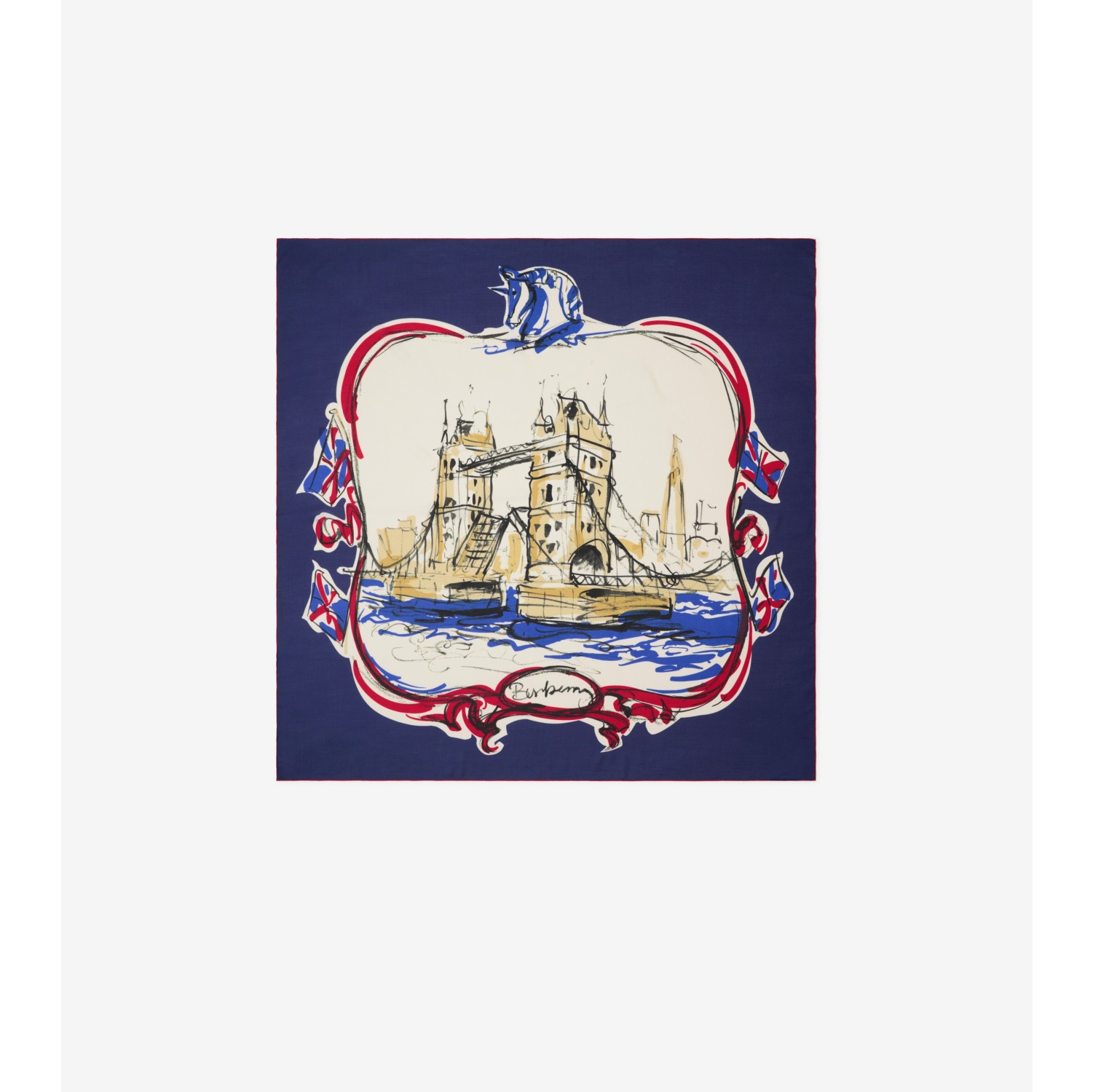 伦敦塔桥印花丝绒混纺围巾