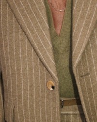 Closeup of model in Striped Tailoring 