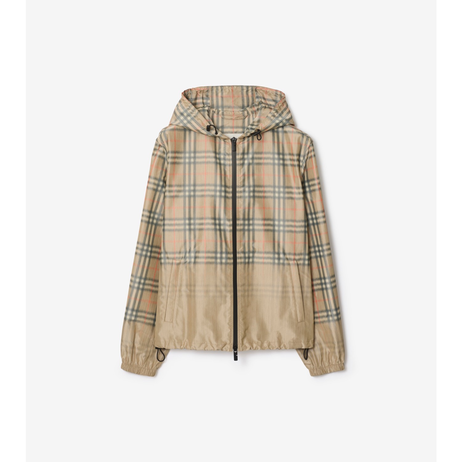 渐变格纹连帽外套