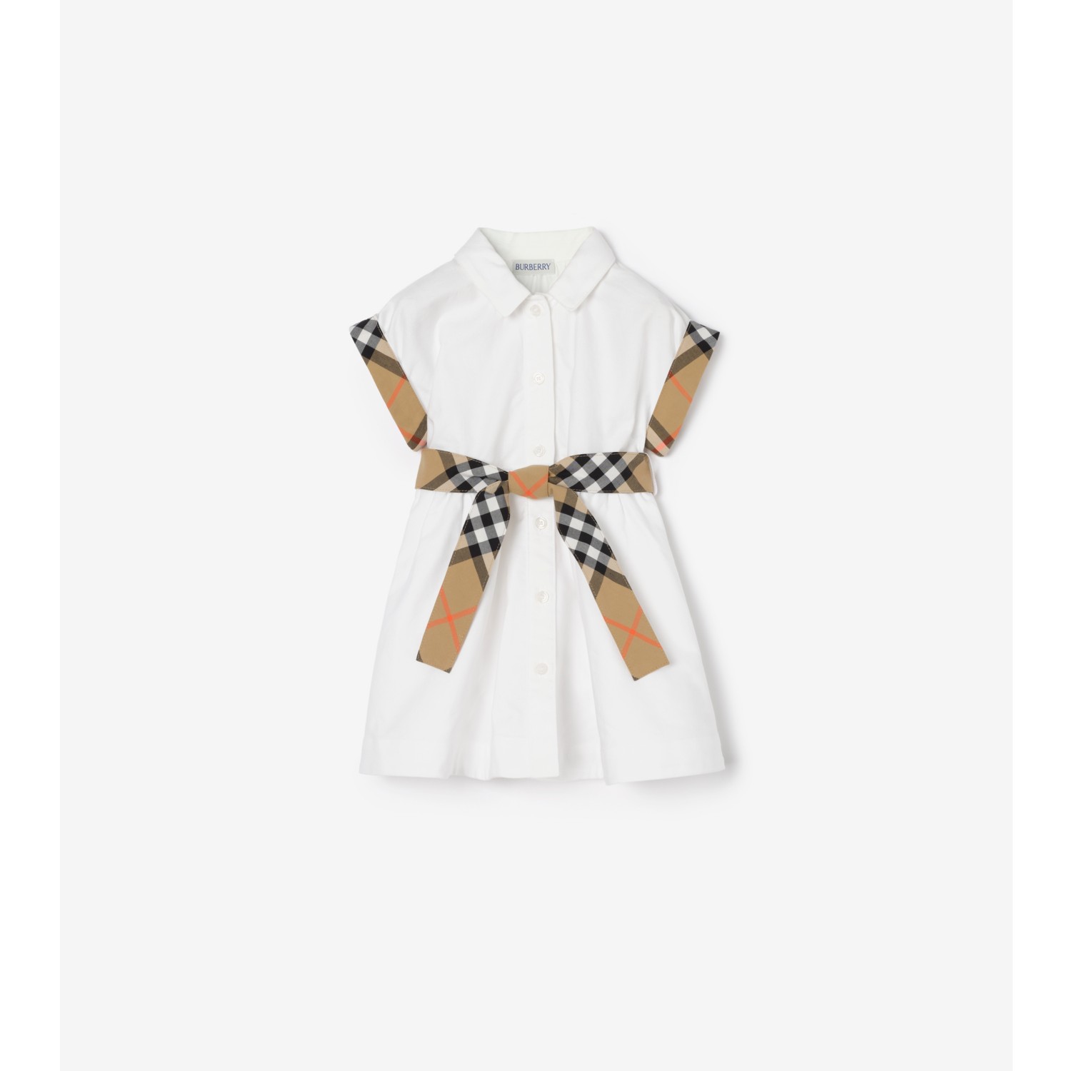 格纹装饰棉质衬衫式连衣裙