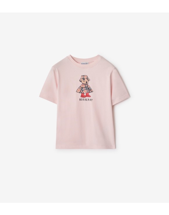 雨天泰迪熊印花棉质 T 恤衫