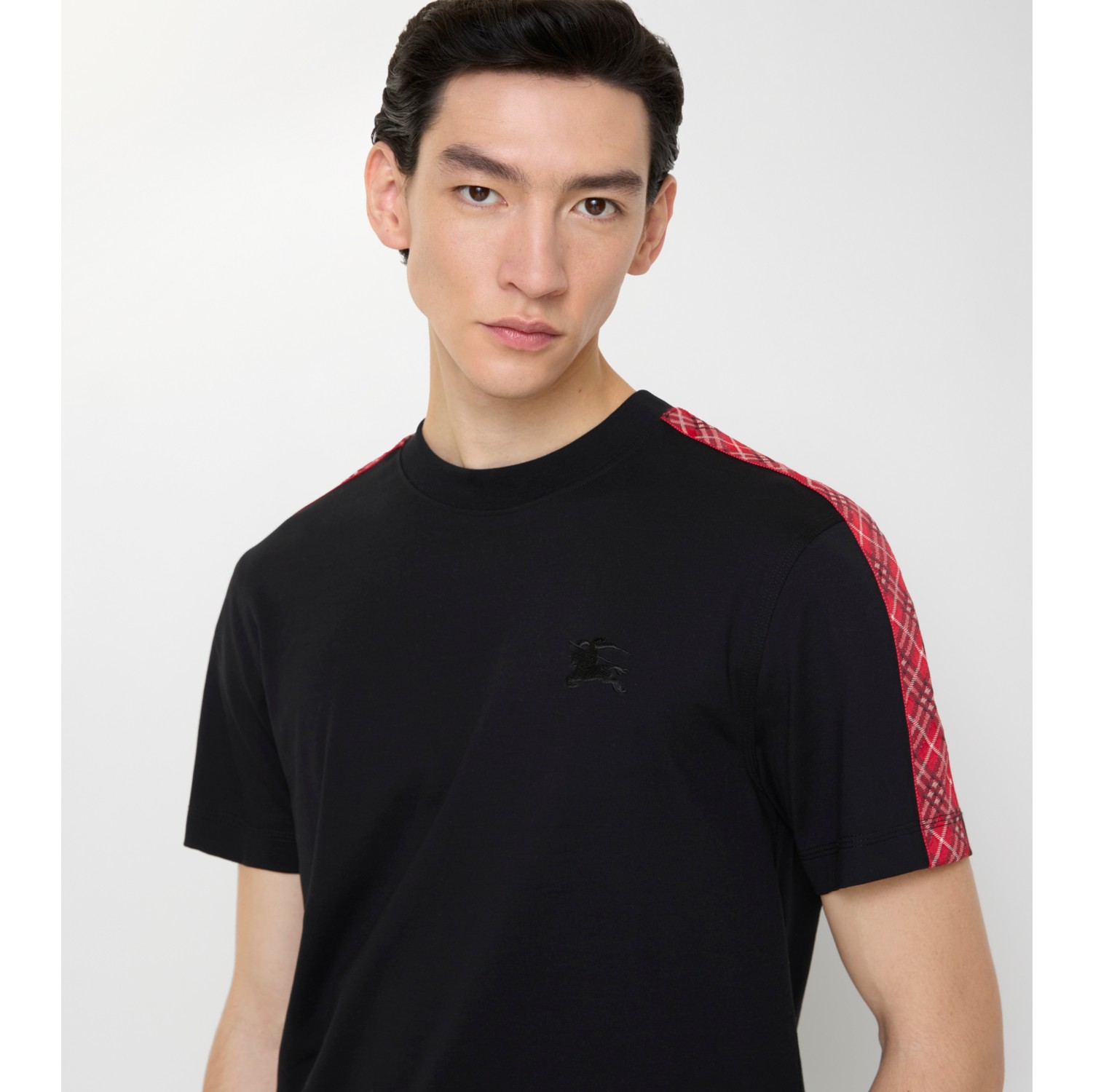 格纹装饰棉质 T 恤衫