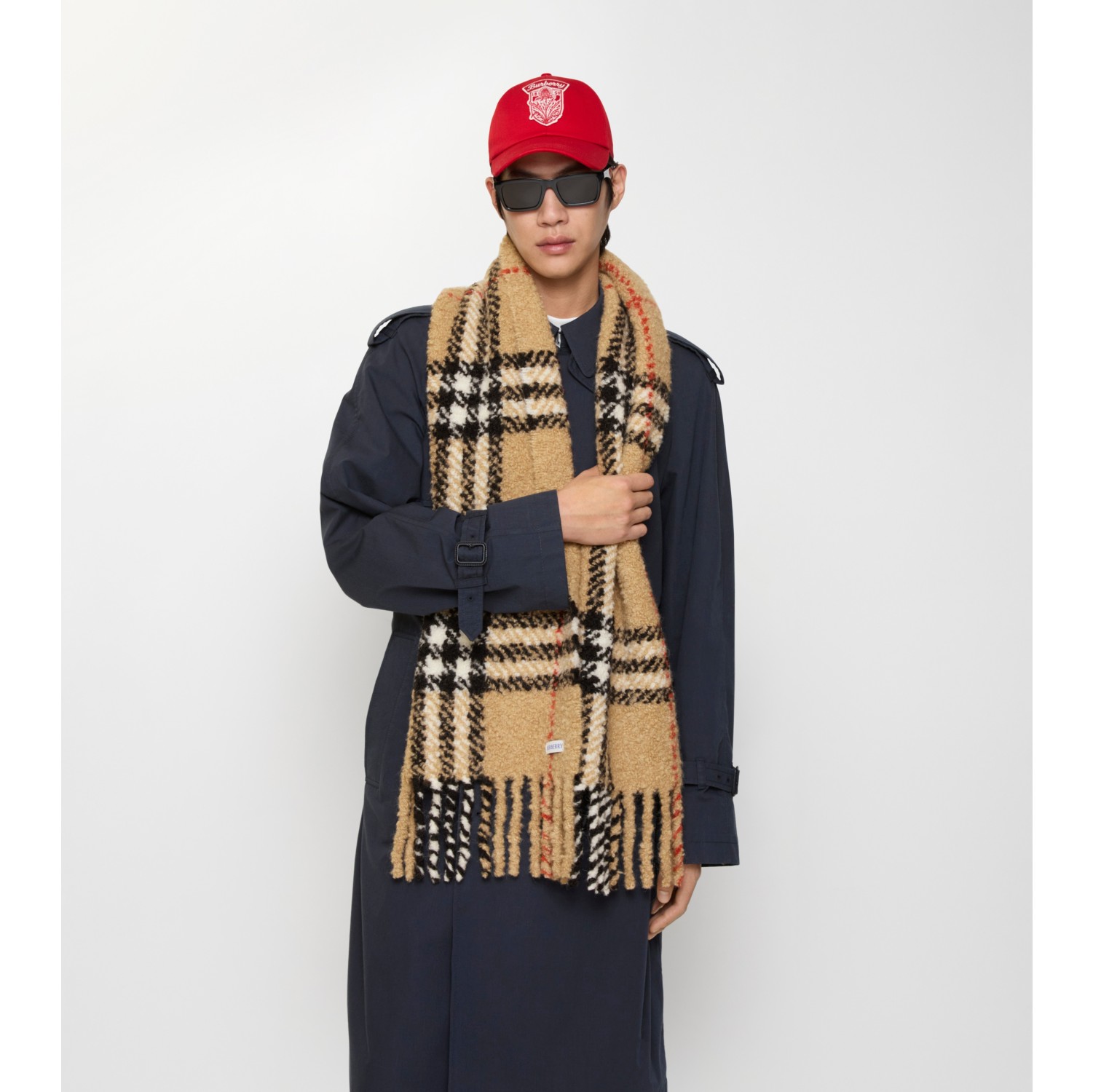 格纹羊驼毛混纺花呢围巾